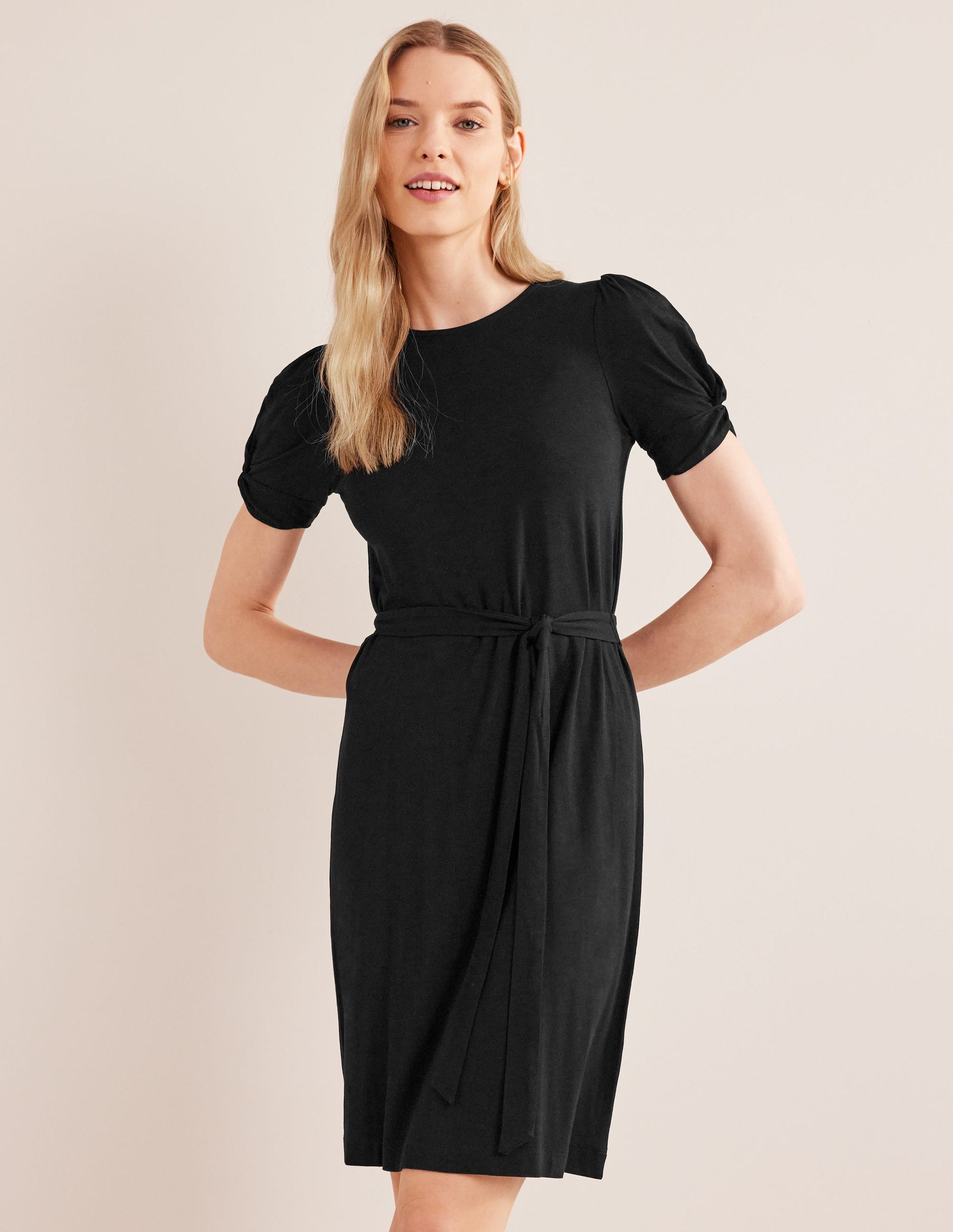 Mini-robe nouée en jersey-Noir-4