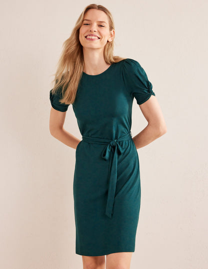 Jersey-Minikleid mit Knotendetail-Dunkles Smaragdgrün-1