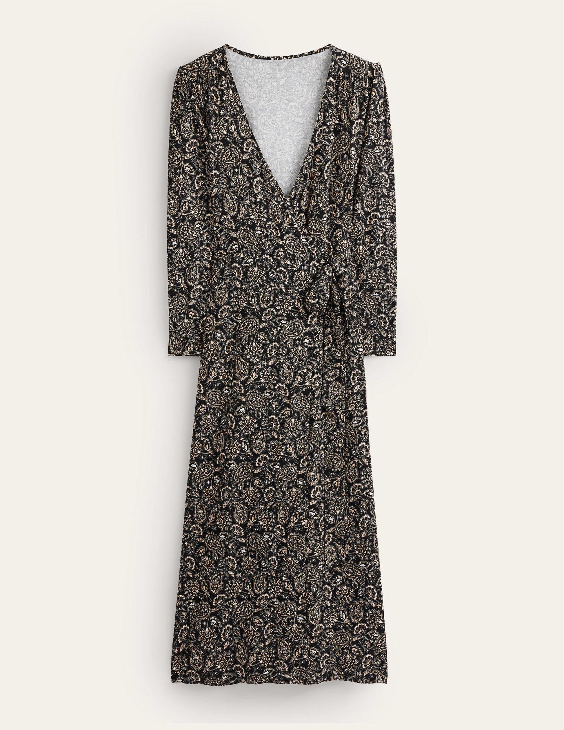 Maxi-Wickelkleid aus Jersey-Schwarz, Paisleymuster-5
