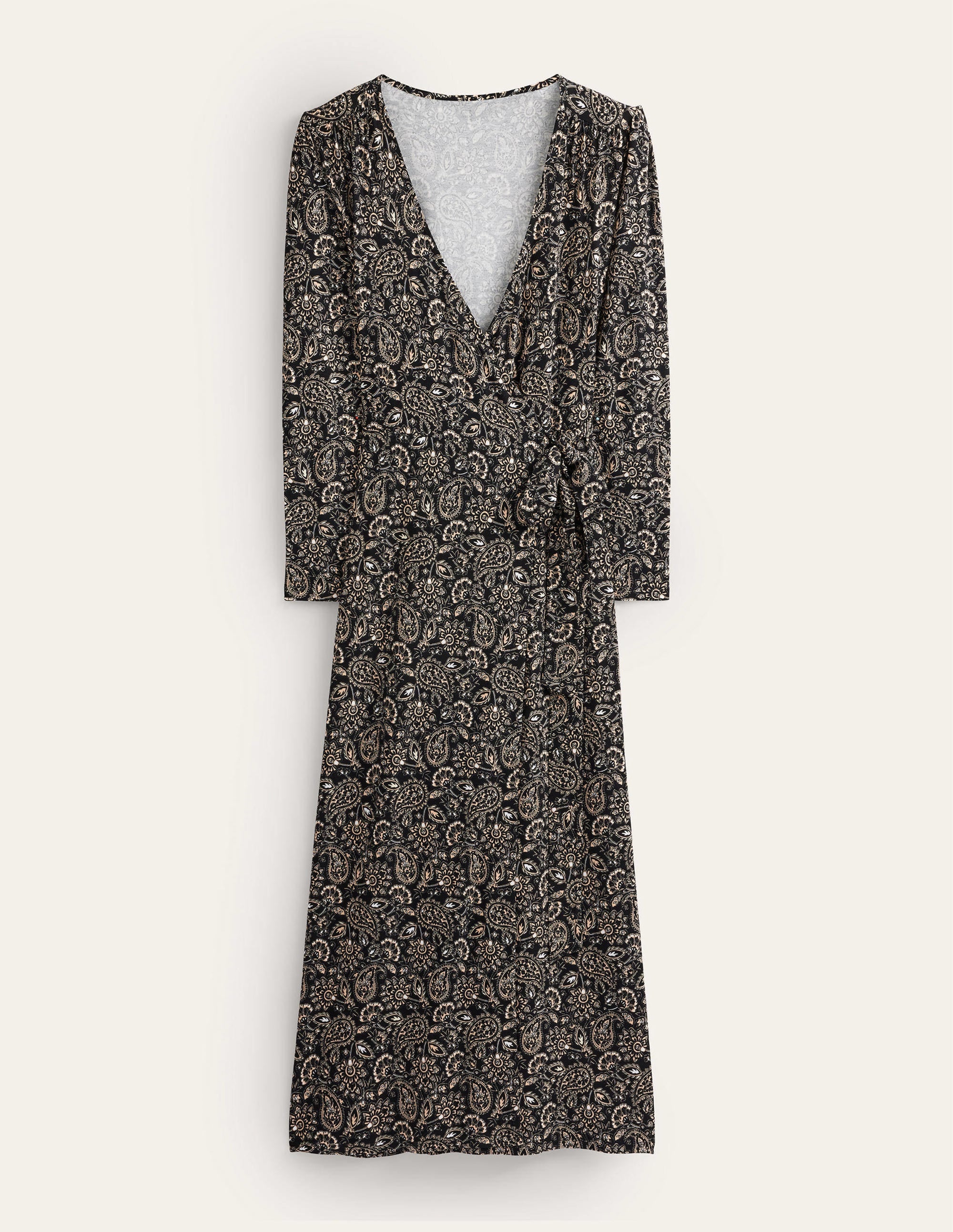 Maxi-Wickelkleid aus Jersey-Schwarz, Paisleymuster - Image 5