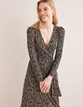 Maxi-Wickelkleid aus Jersey-Schwarz, Paisleymuster