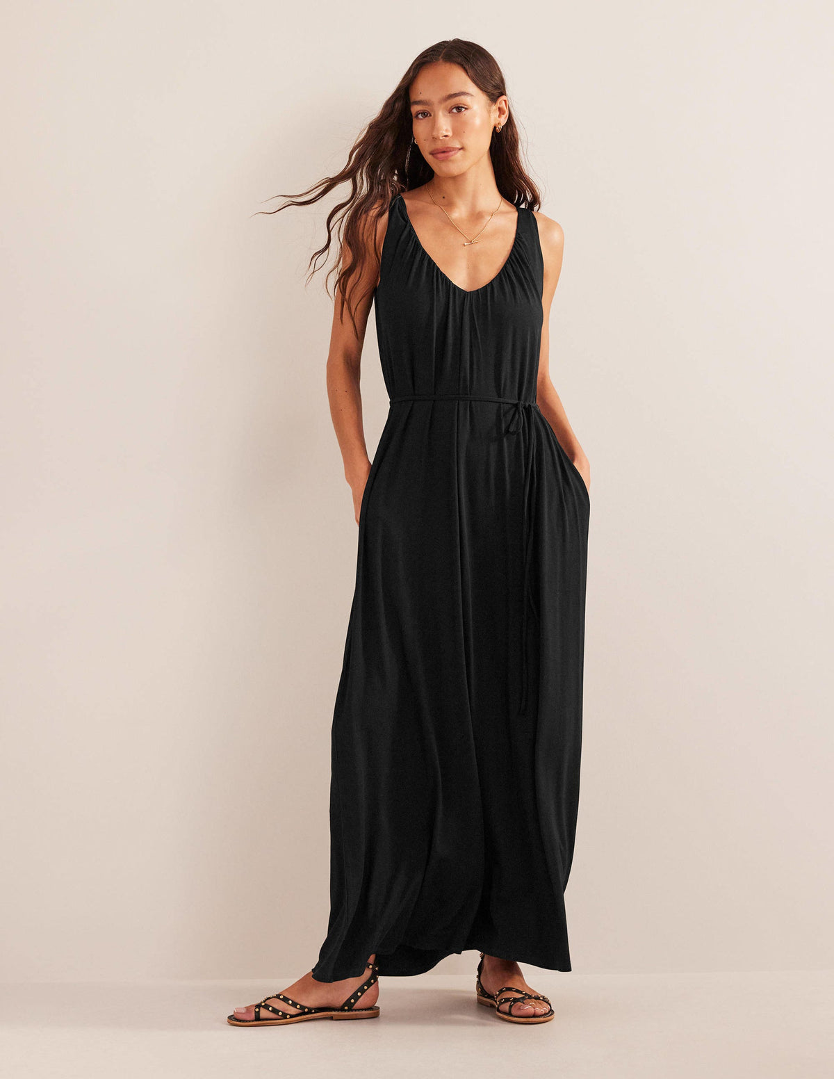 Jersey-Maxikleid mit V-Ausschnitt-Schwarz - Image 1