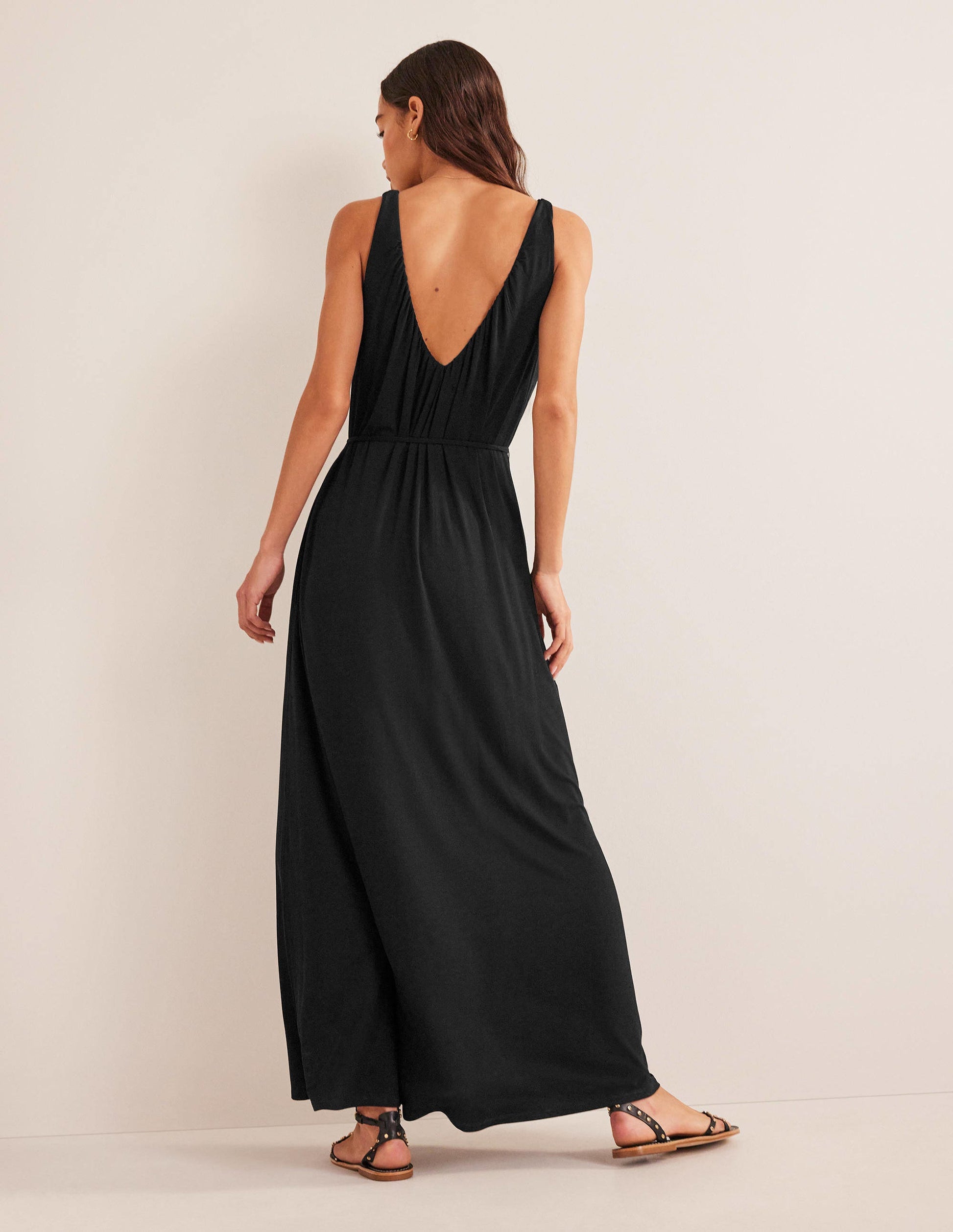 Jersey-Maxikleid mit V-Ausschnitt-Schwarz-3