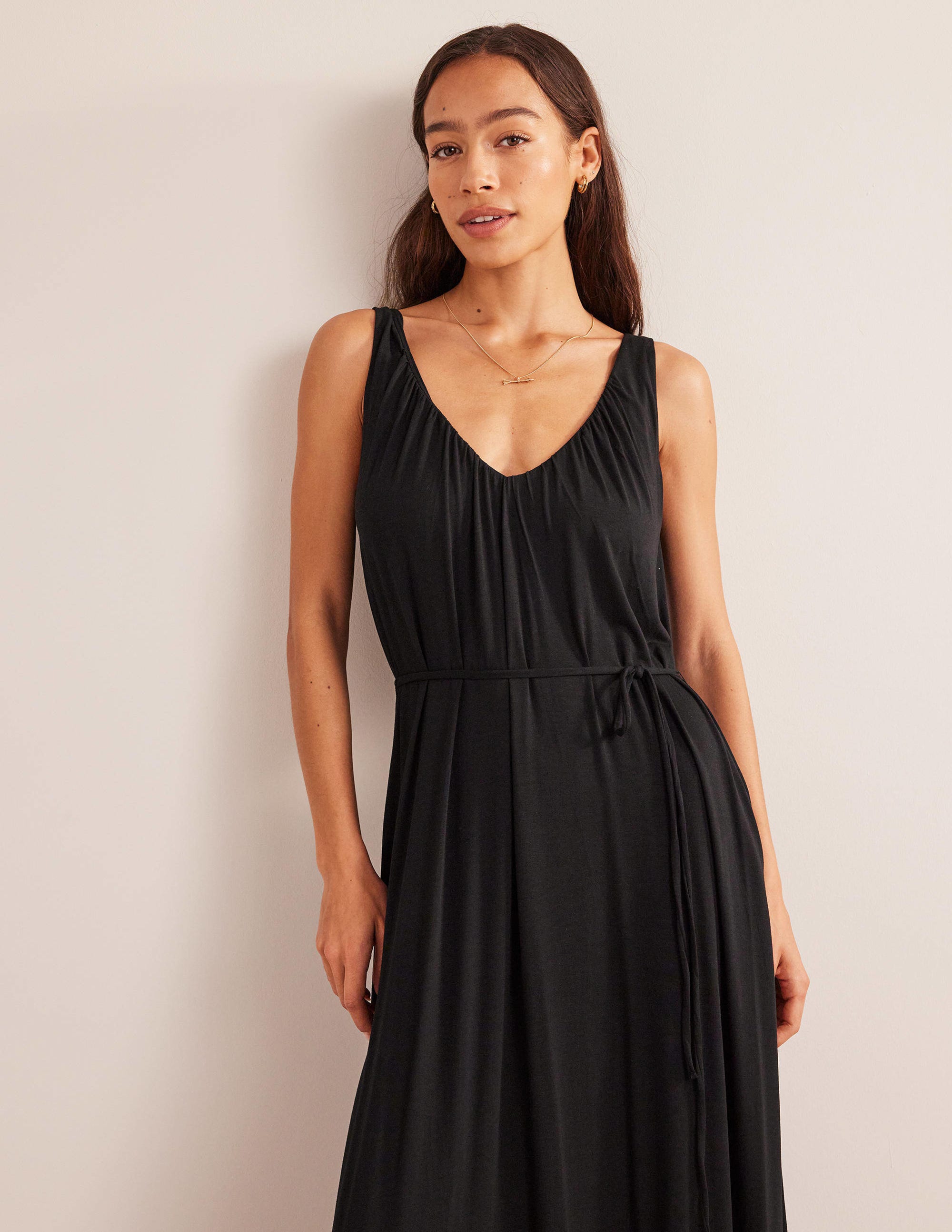 Jersey-Maxikleid mit V-Ausschnitt-Schwarz - Image 4