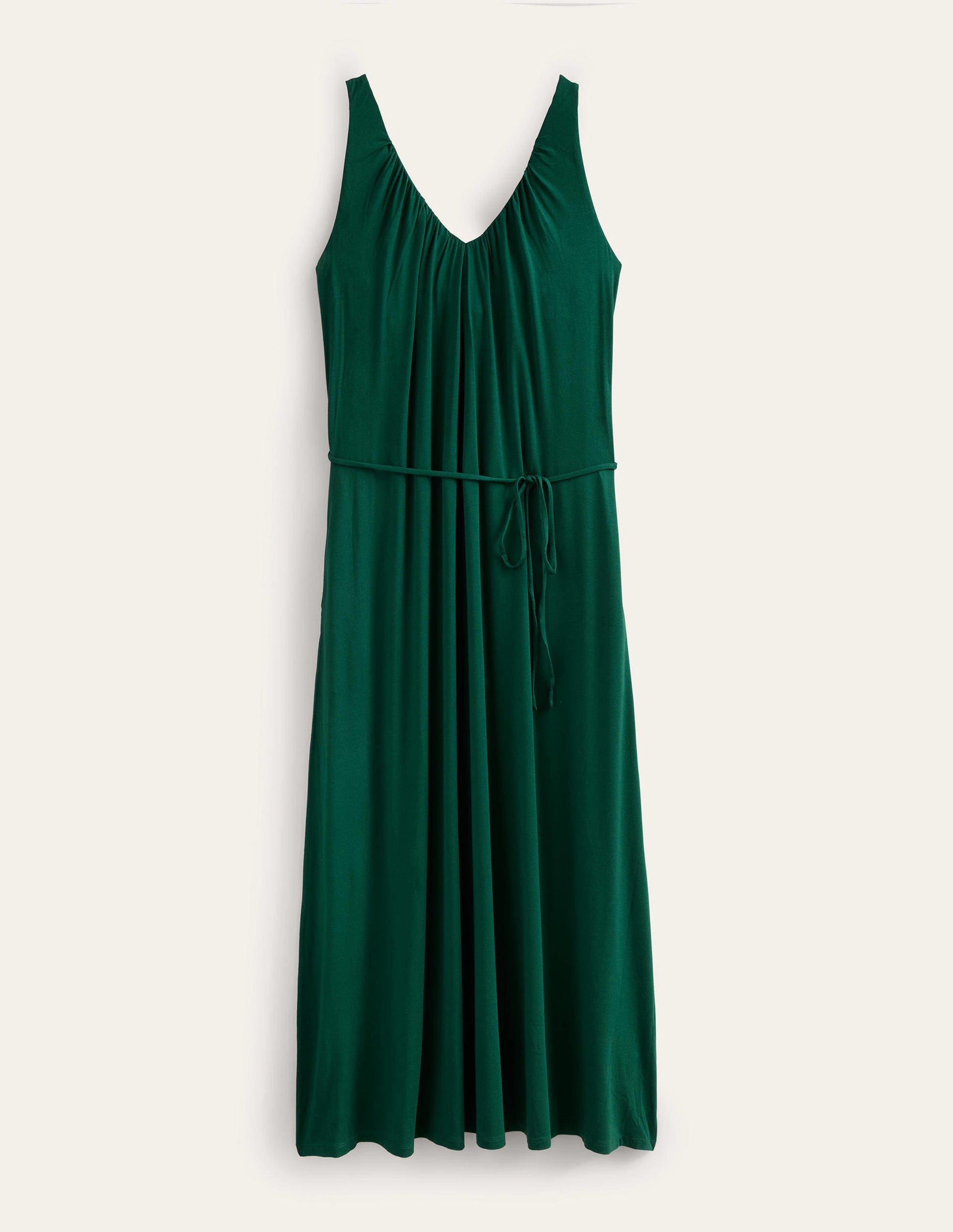 Robe longue col V en jersey-Émeraude nocturne-5