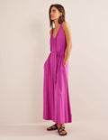 Jersey-Maxikleid mit V-Ausschnitt-Magenta
