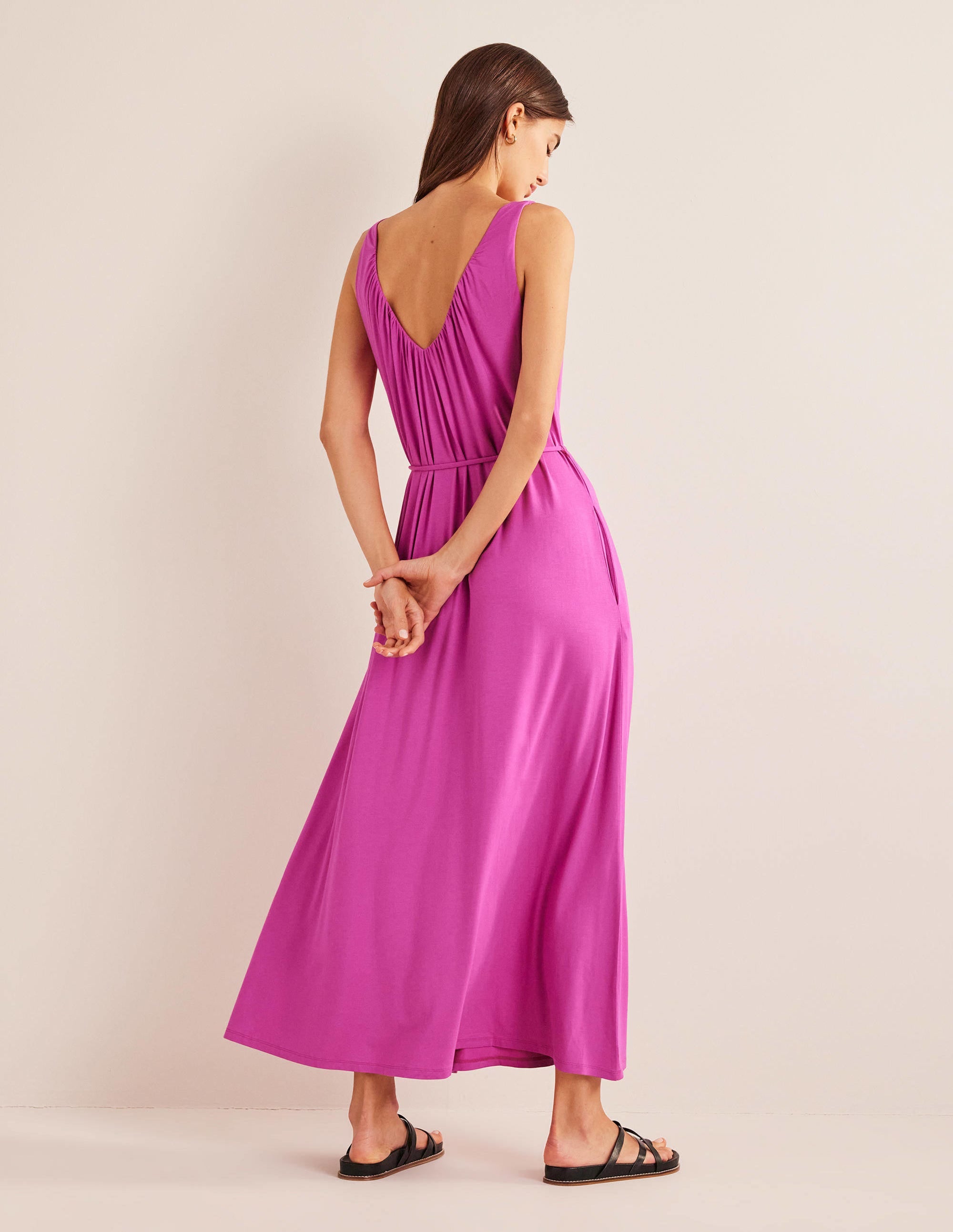 Jersey-Maxikleid mit V-Ausschnitt-Magenta - Image 3