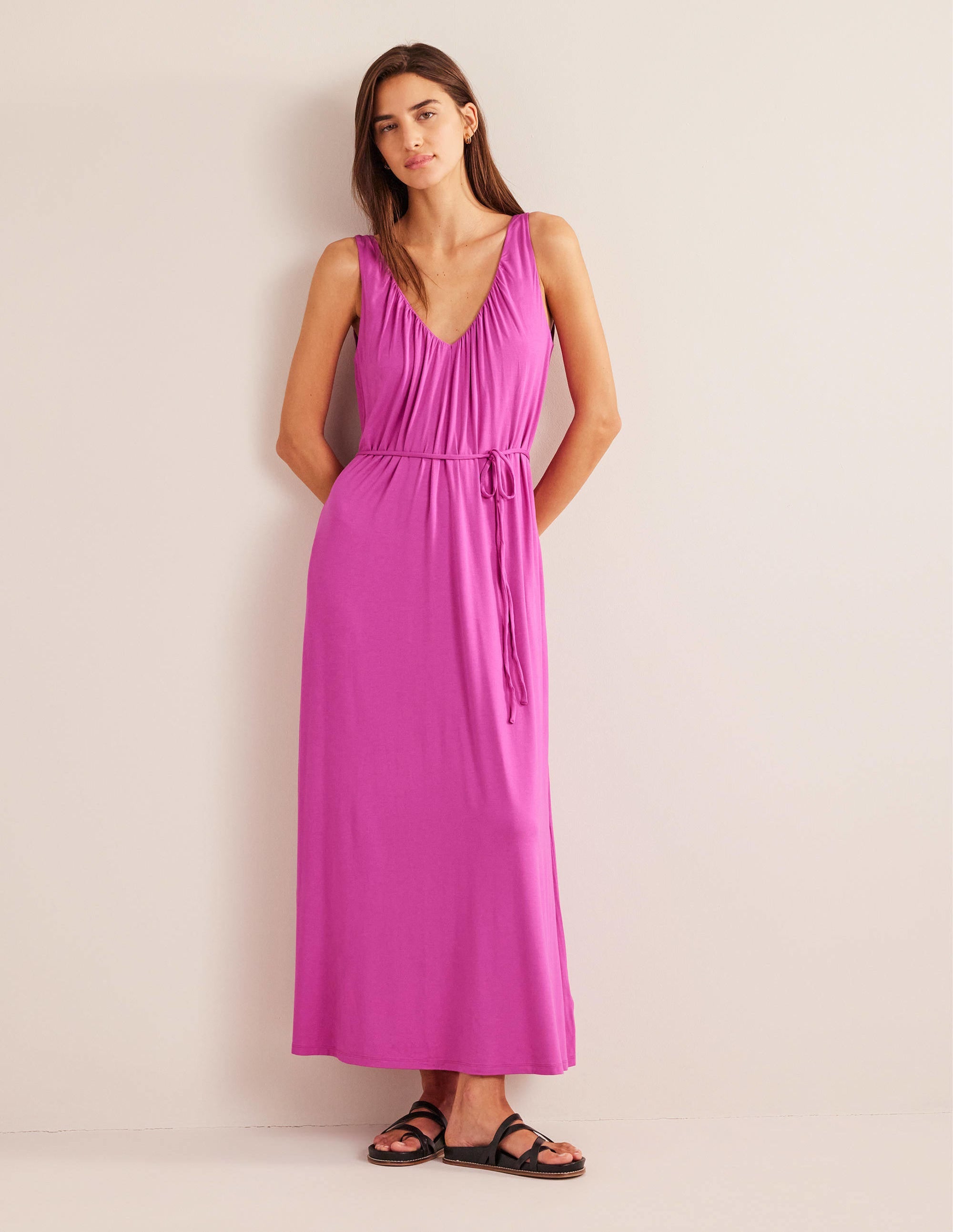Jersey-Maxikleid mit V-Ausschnitt-Magenta - Image 4