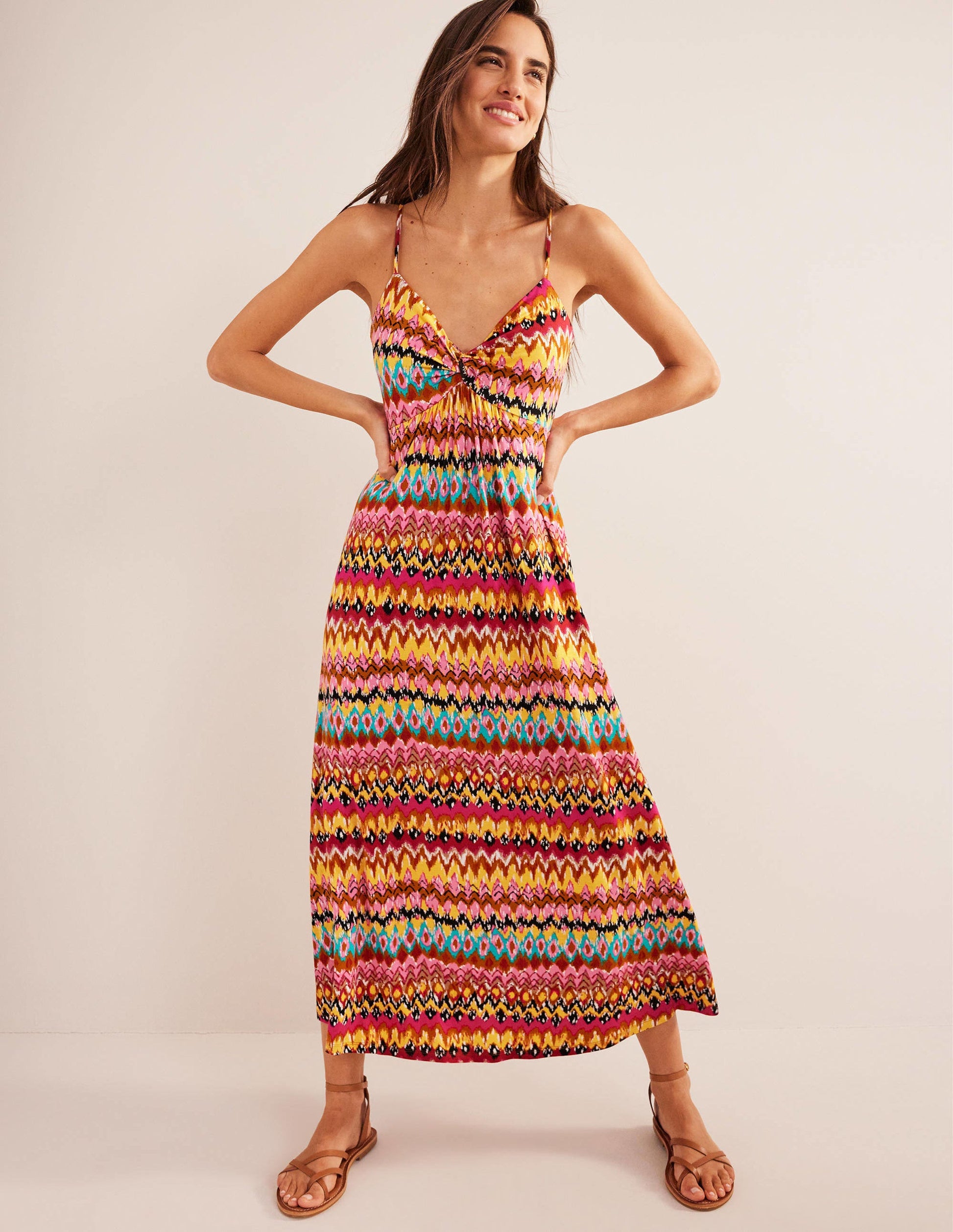 Träger-Maxikleid aus Jersey-Bunt, Strukturiertes Ikat-1