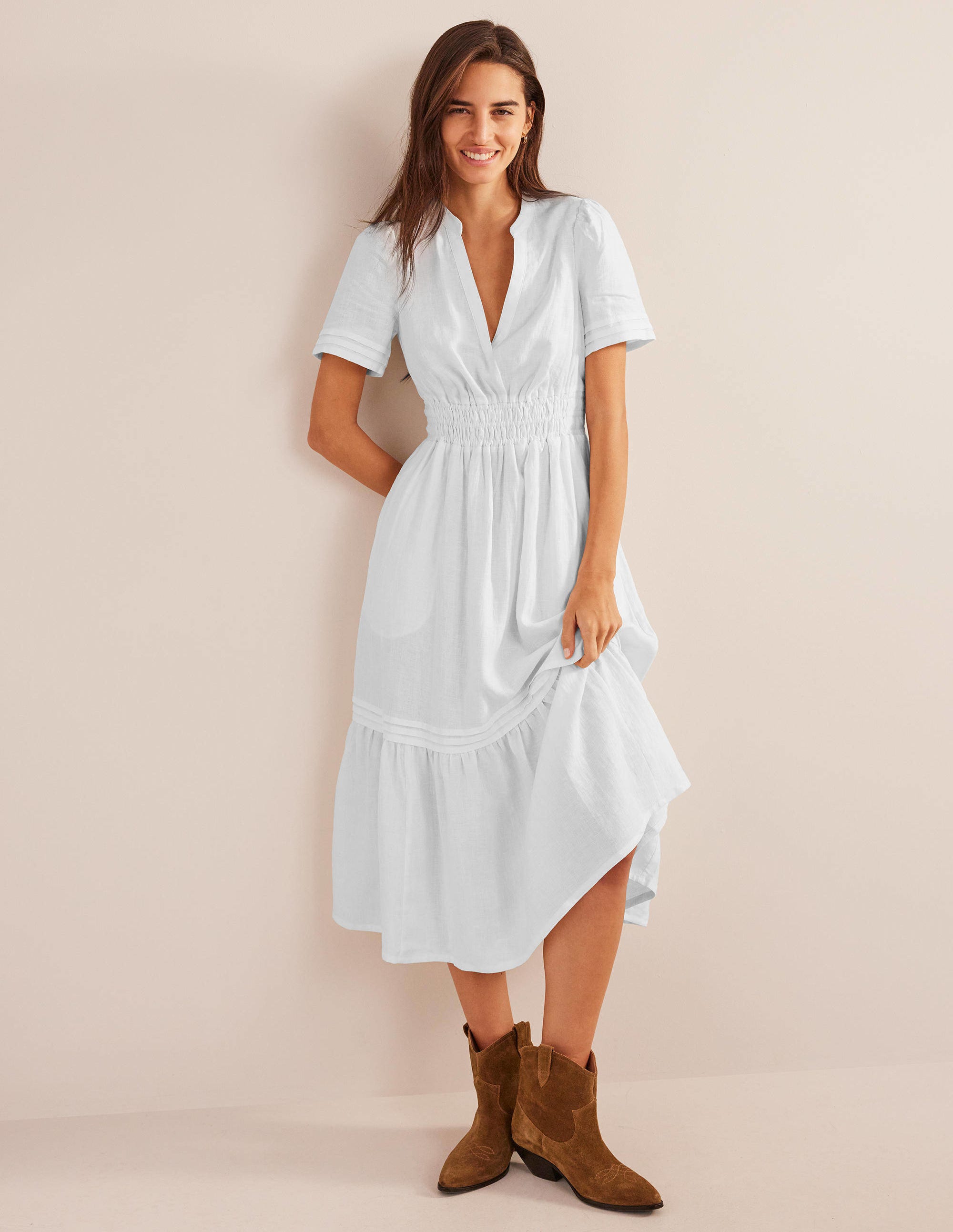 Midikleid mit Biesenfalten-Weiß - Image 1