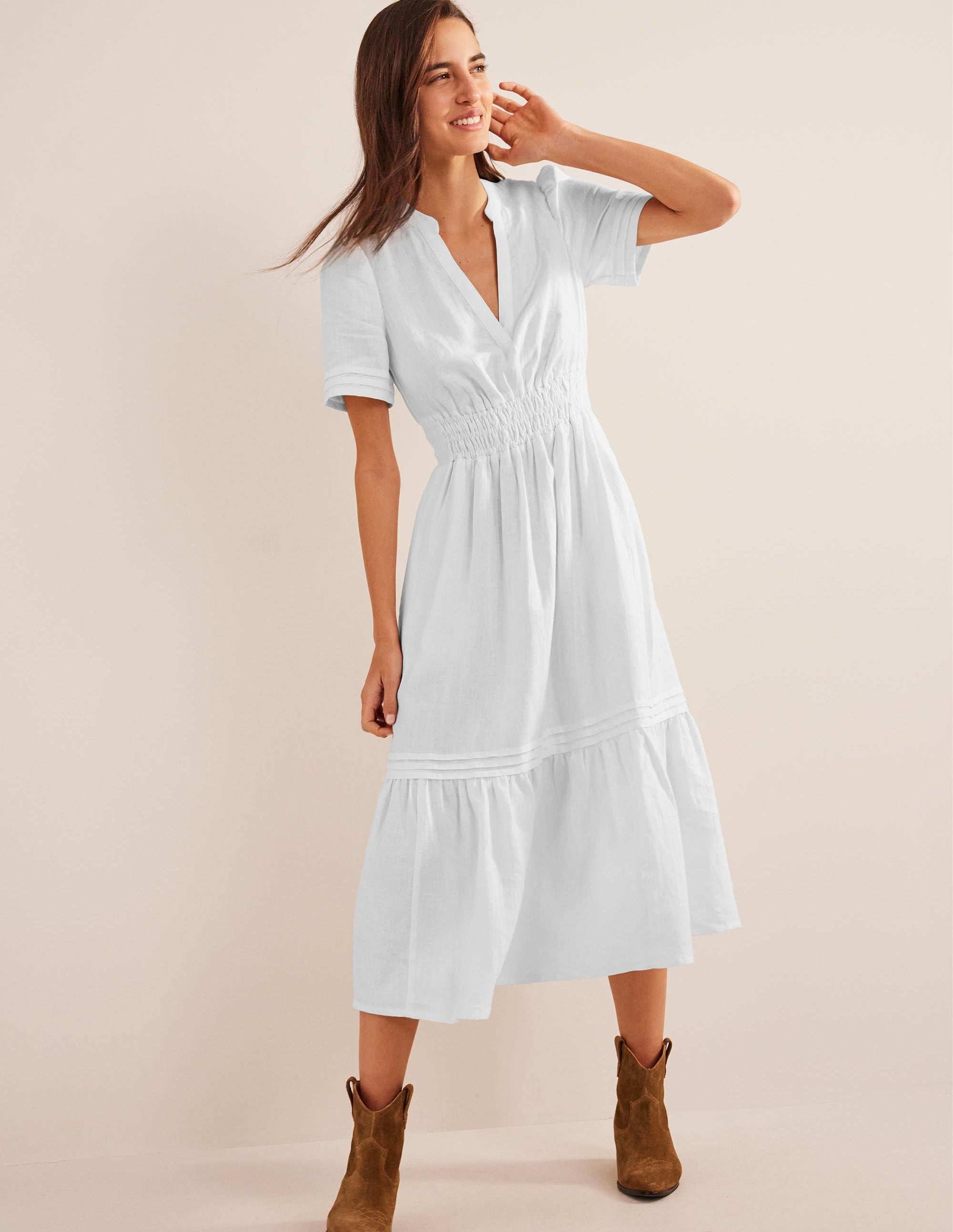 Midikleid mit Biesenfalten-Weiß - Image 5