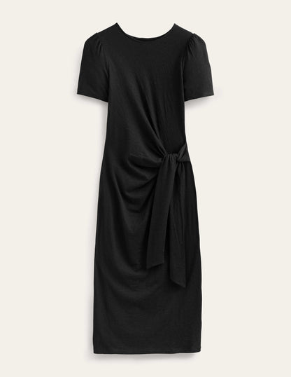 Jersey-Midikleid mit Knotendetail-Schwarz