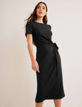 Jersey-Midikleid mit Knotendetail-Schwarz
