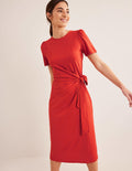 Knot Front Jersey Midi Dress-Rust