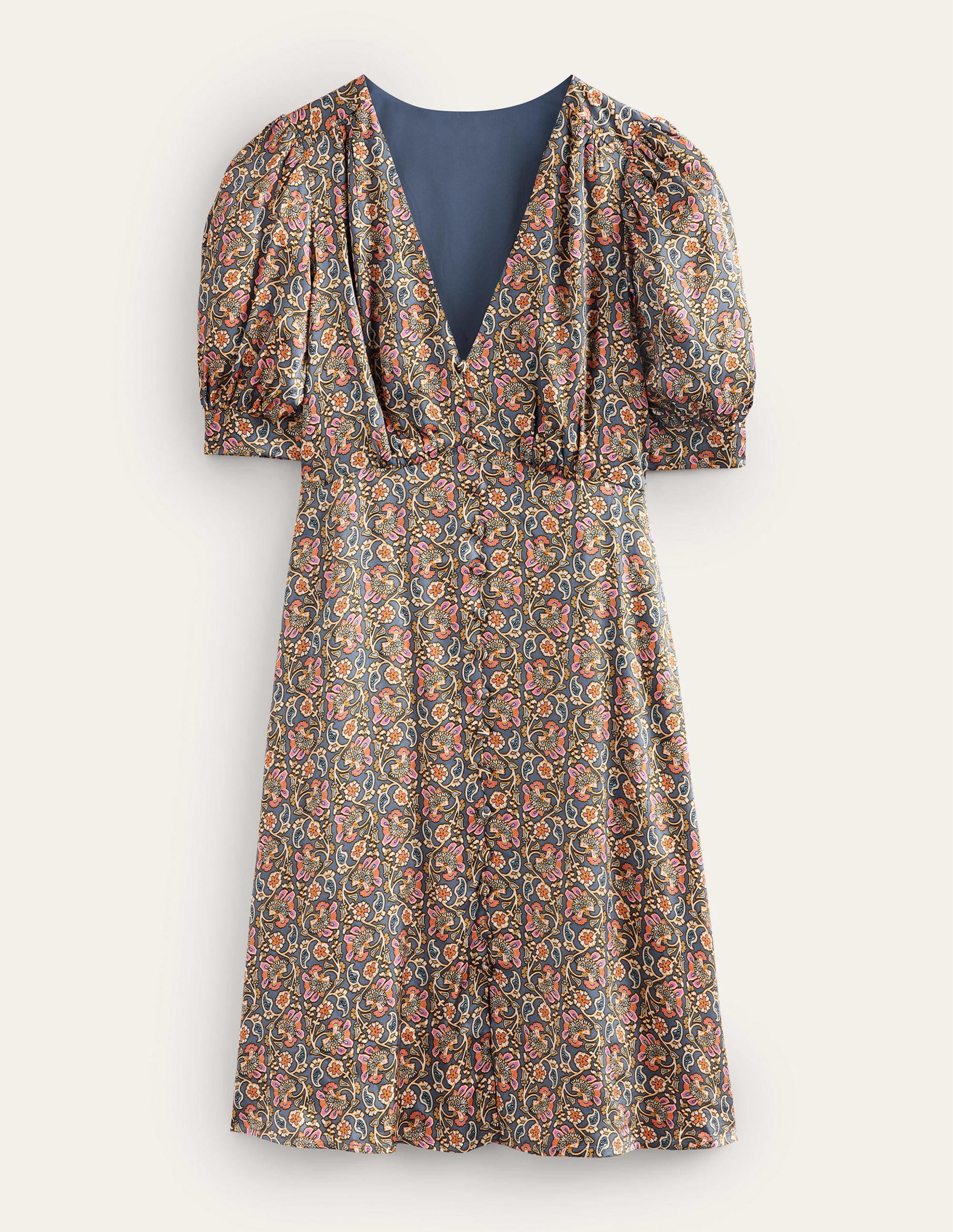 Robe style 40s en satin-Ombre nocturne, motif Block Paisley - Image 7