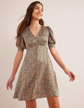 Robe style 40s en satin-Ombre nocturne, motif Block Paisley