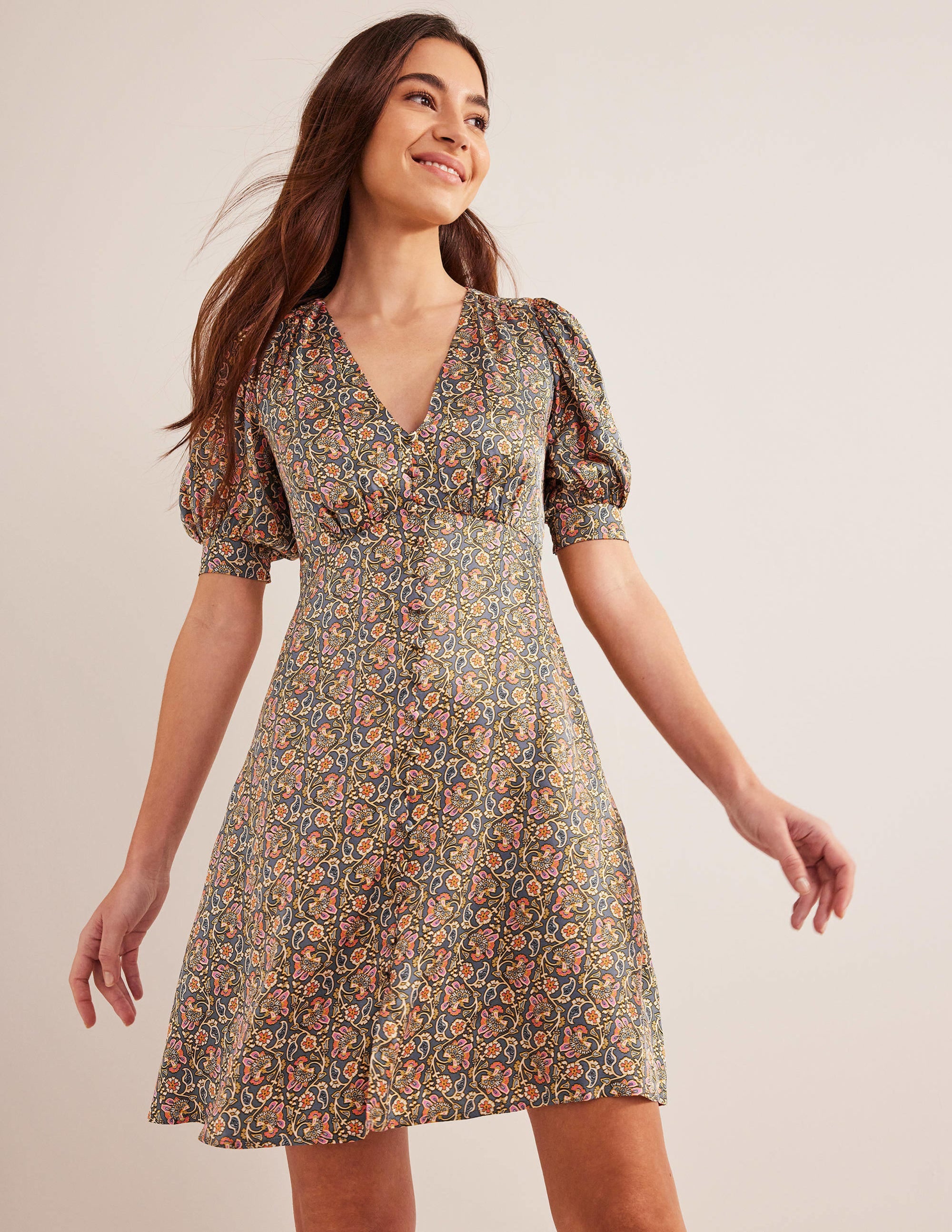 Robe style 40s en satin-Ombre nocturne, motif Block Paisley - Image 1