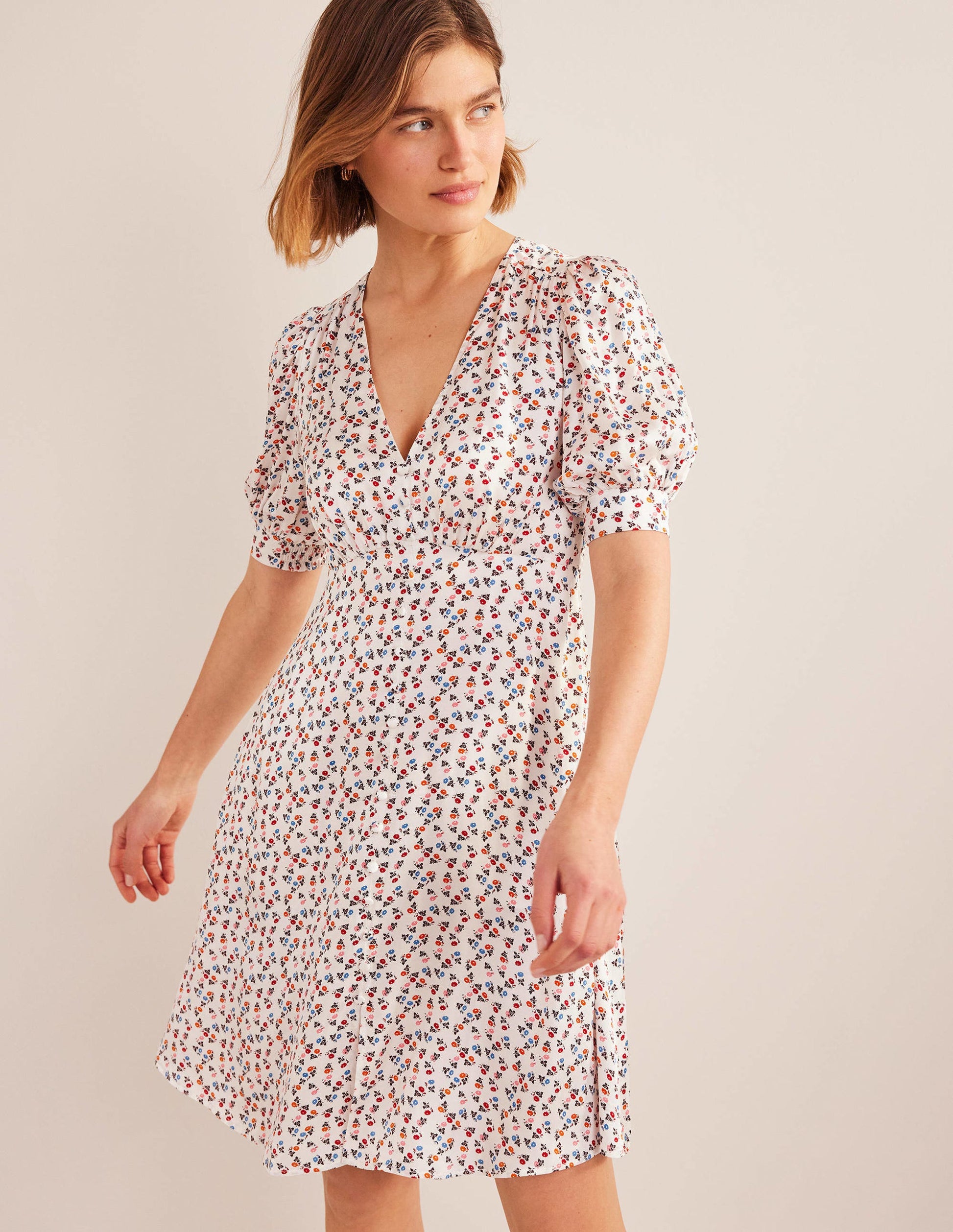Satin Tea Dress-Ivory, Sweet Daisy-1