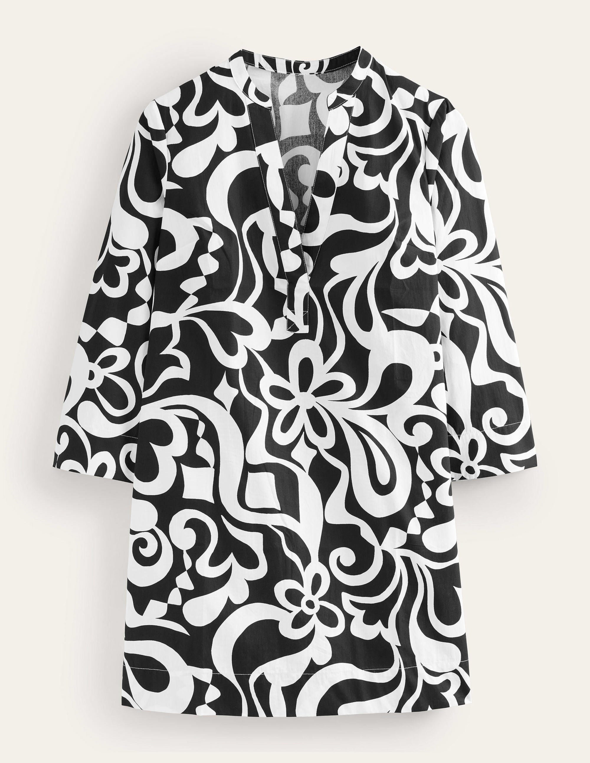 Mini-robe fourreau à col cranté-Noir, motif Bloom Azure - Image 5