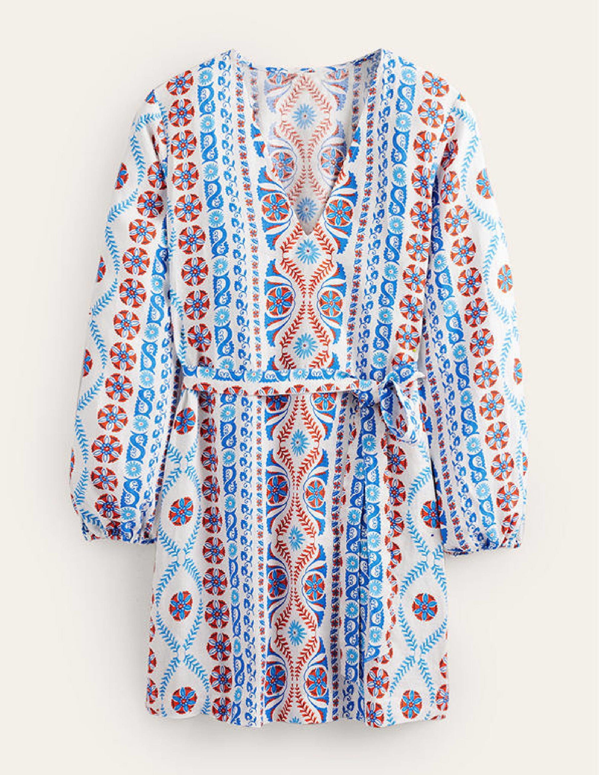 Mini-Kaftan mit Taillengürtel und V-Ausschnitt-Frühlingswiese, Üppige Streifen-5