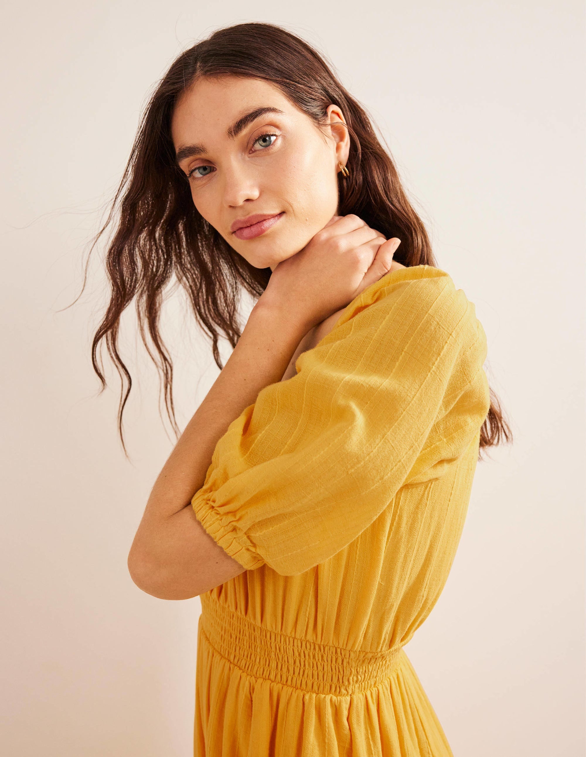 Robe longue à col en U-Texturé jaune - Image 2
