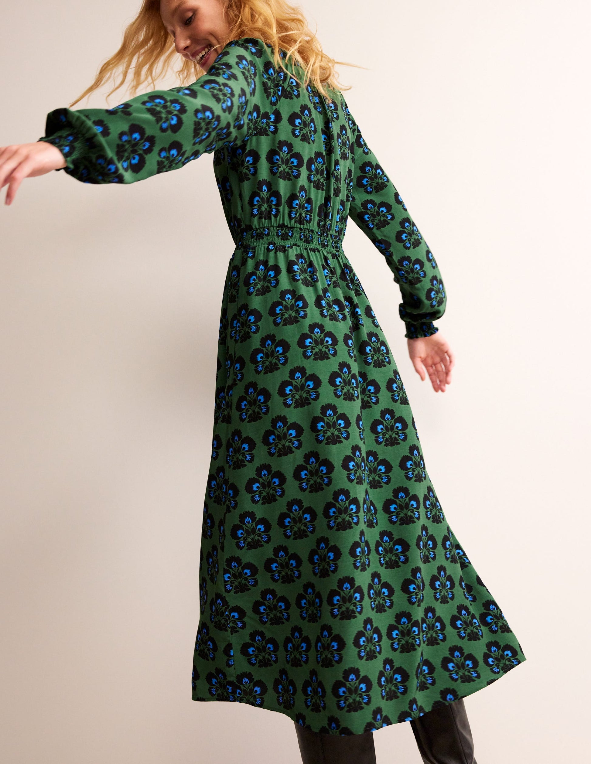 Maxikleid mit tiefem Rundhalsausschnitt-Gelb, Strukturiert-3