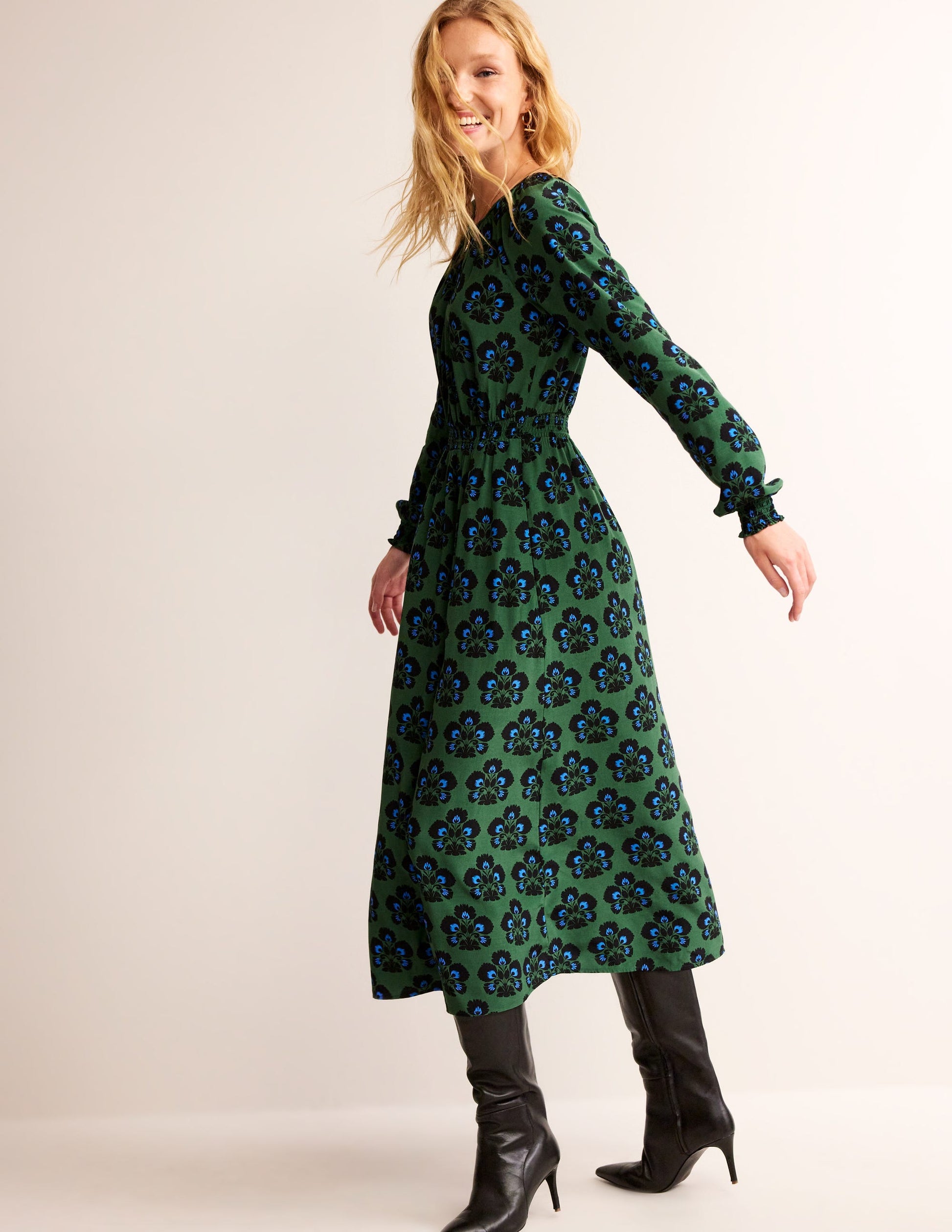 Maxikleid mit tiefem Rundhalsausschnitt-Gelb, Strukturiert-4