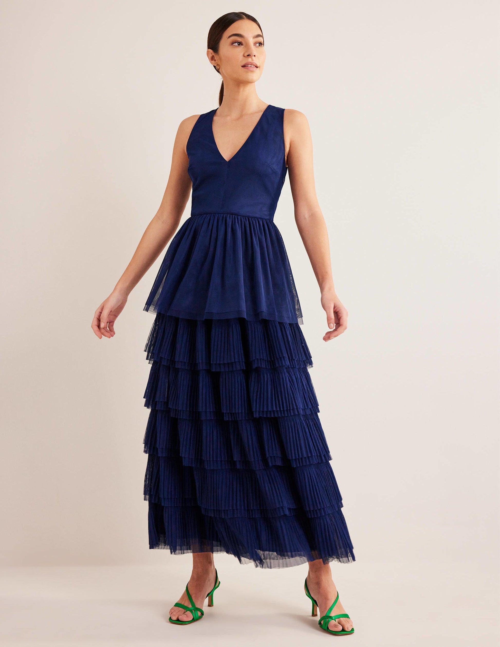 Gestuftes Tüll-Maxikleid-Marineblau-2