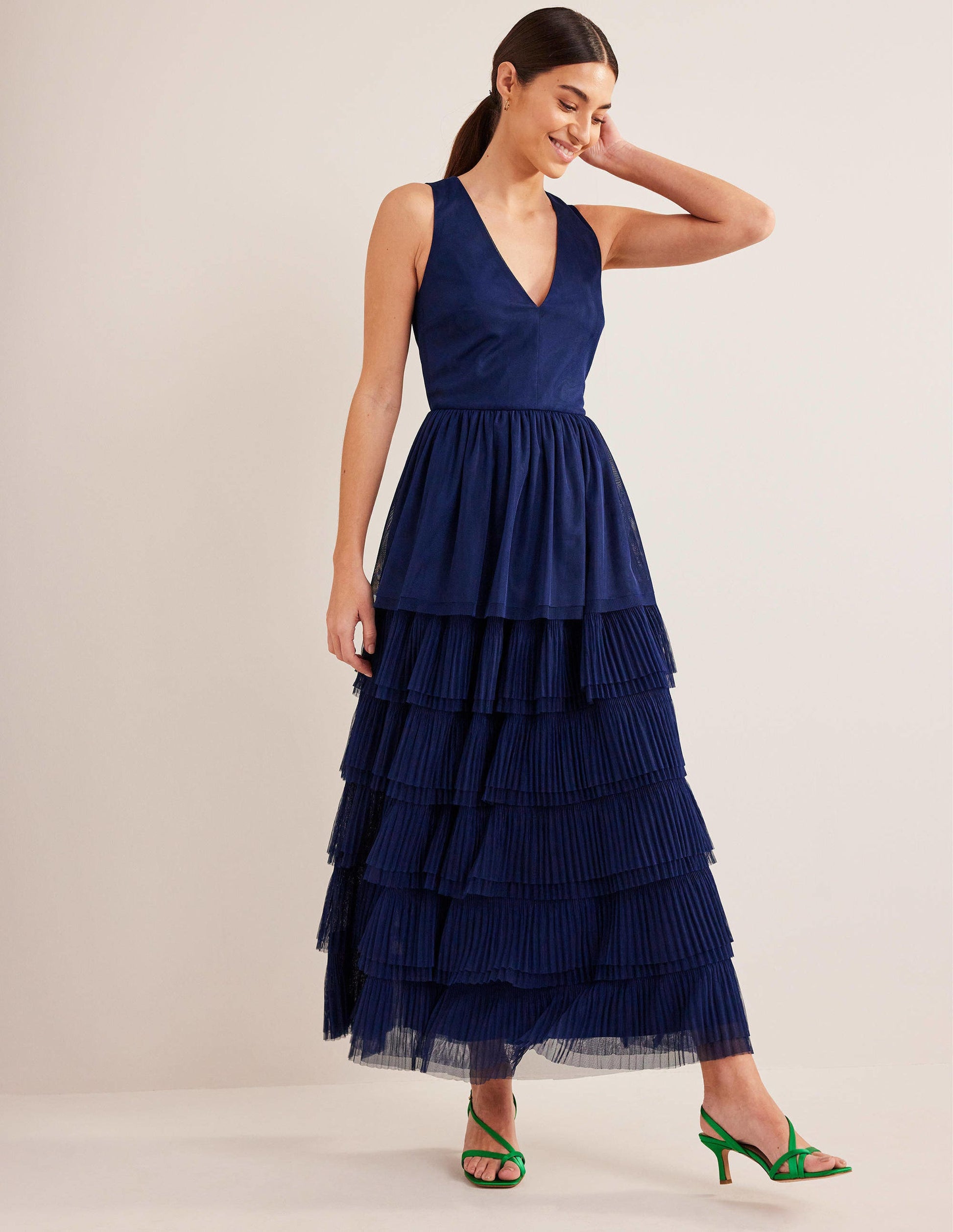 Gestuftes Tüll-Maxikleid-Marineblau-6