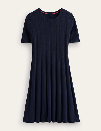 Ausgestelltes Minikleid mit Ziernähten-Marineblau-5