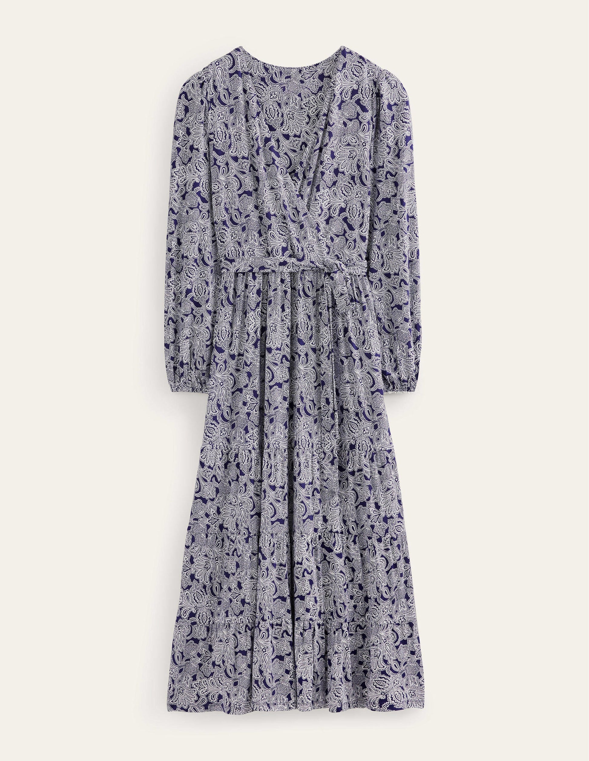 Robe portefeuille longue à volants multiples-Bleu de Prusse, motif Paisley Bud-5