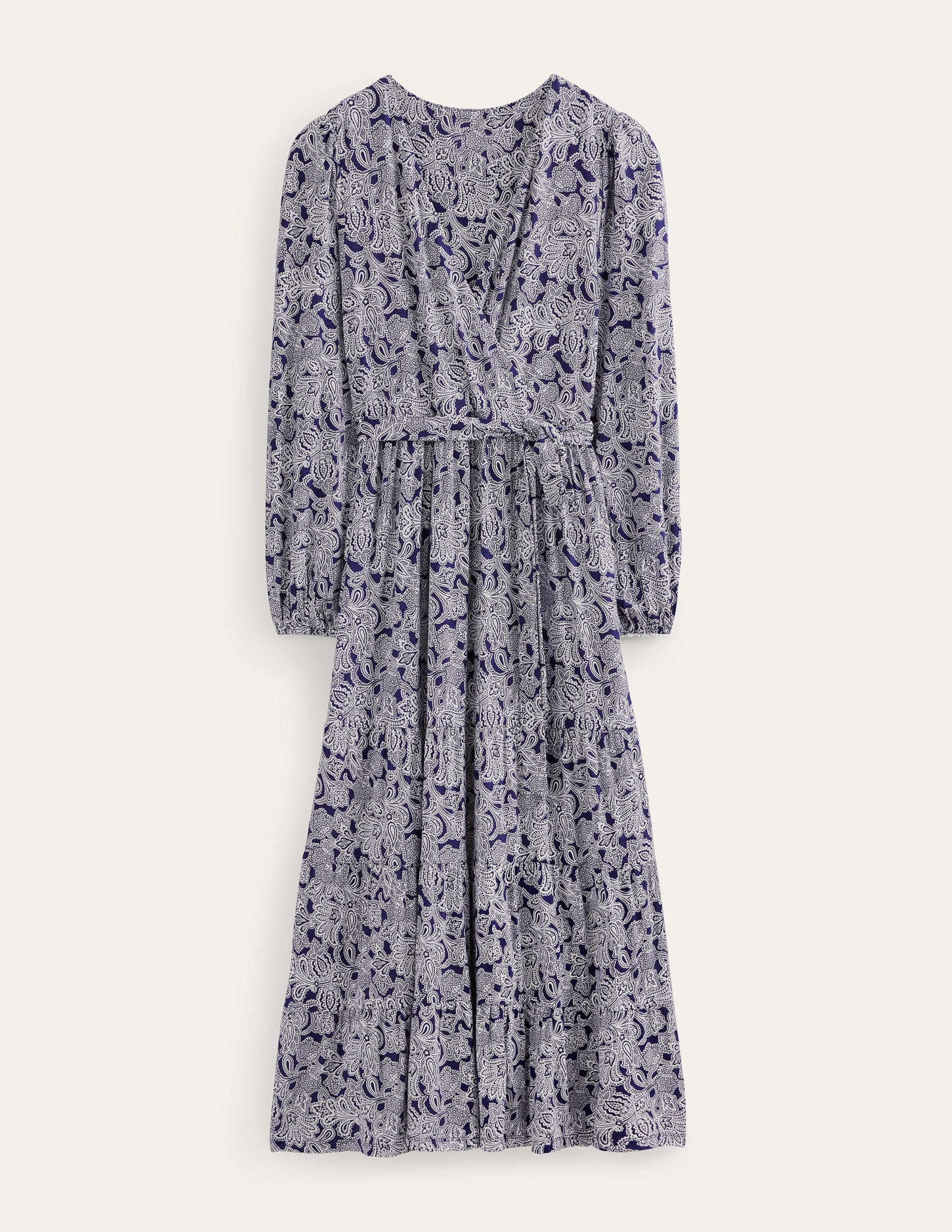 Robe portefeuille longue à volants multiples-Bleu de Prusse, motif Paisley Bud - Image 5