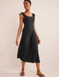 Robe midi volantée en jersey-Noir