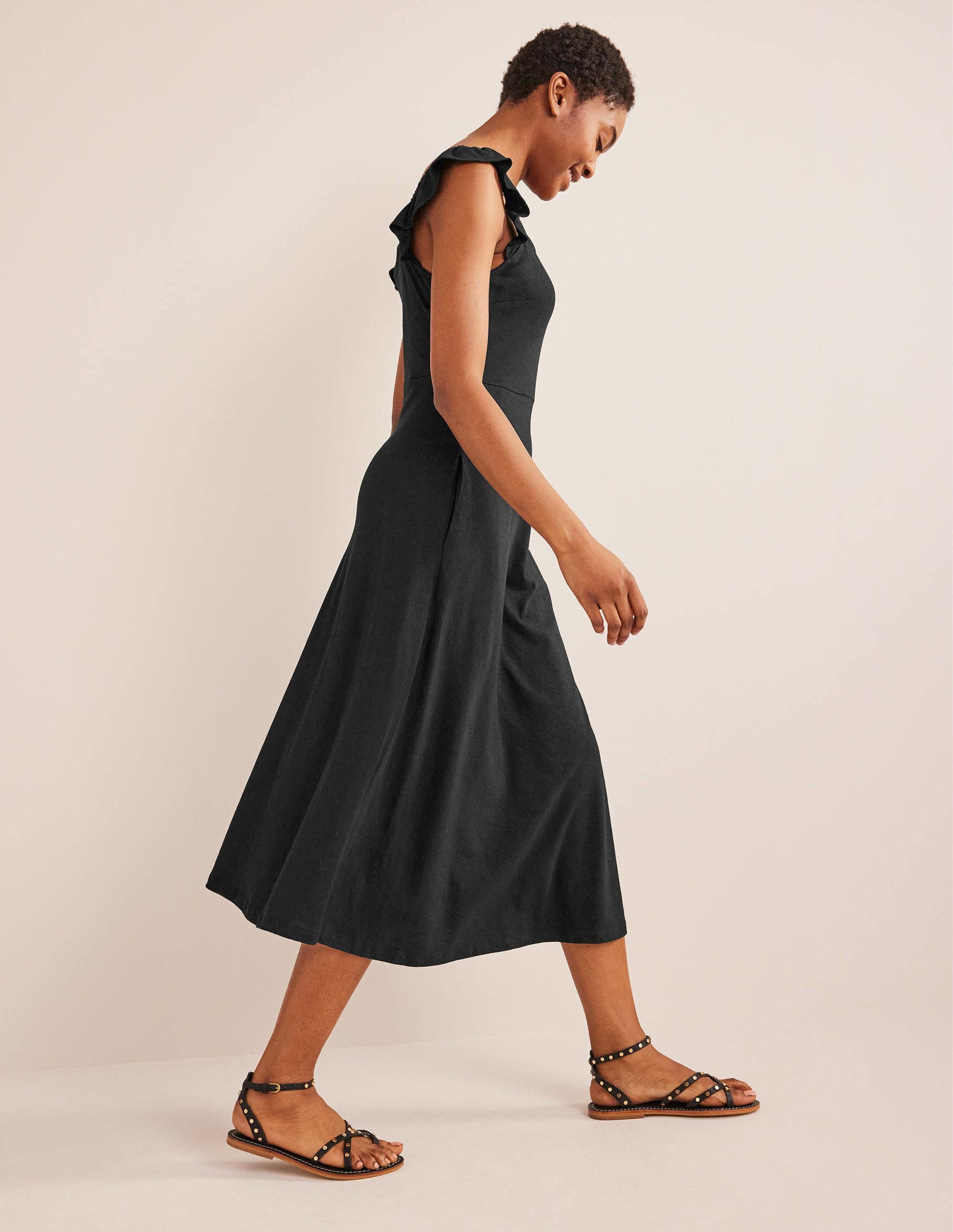 Robe midi volantée en jersey-Noir - Image 4