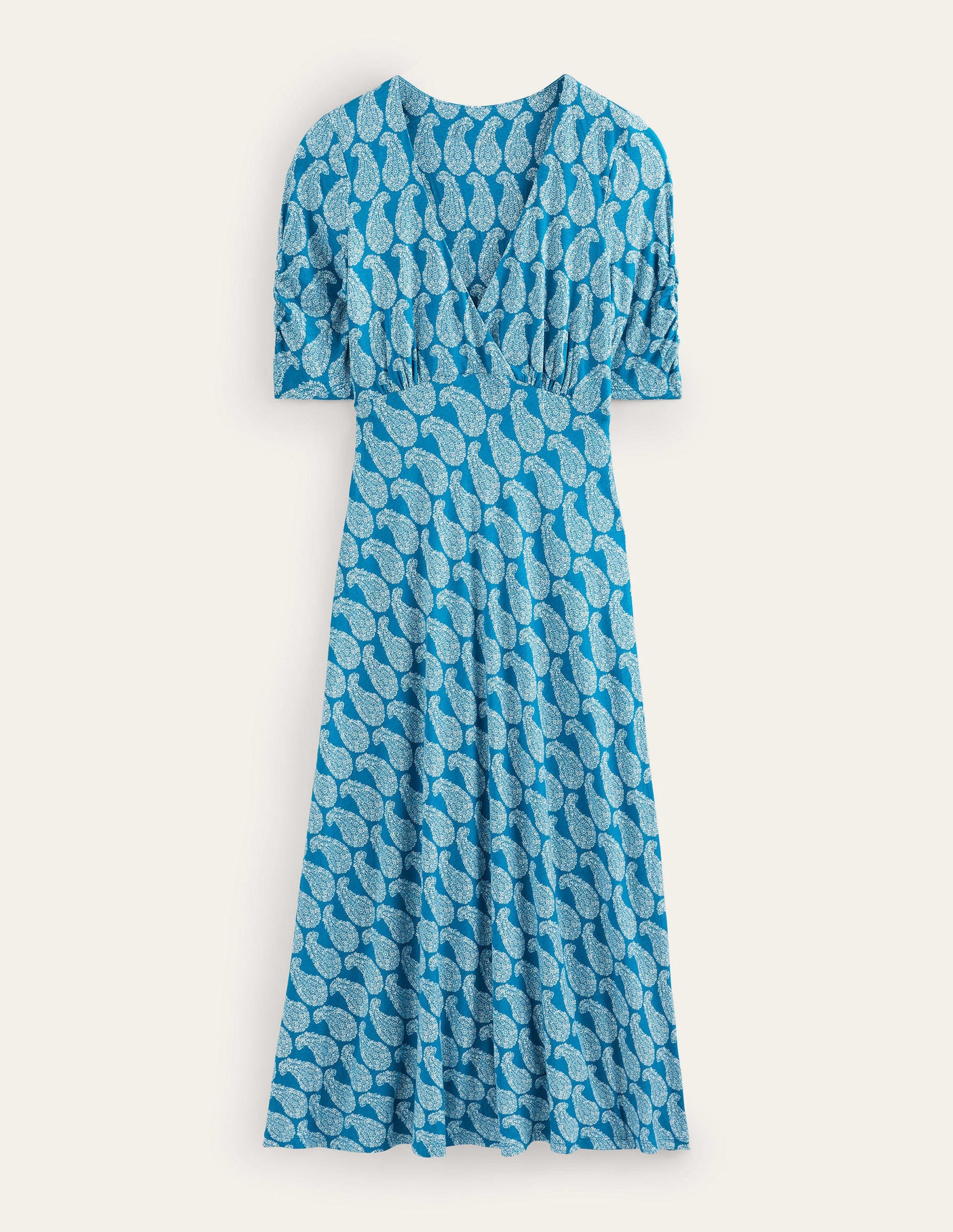 Robe midi style 40s Rebecca en jersey-Bleu sarcelle cristallin, motif Sweet Paisley-5