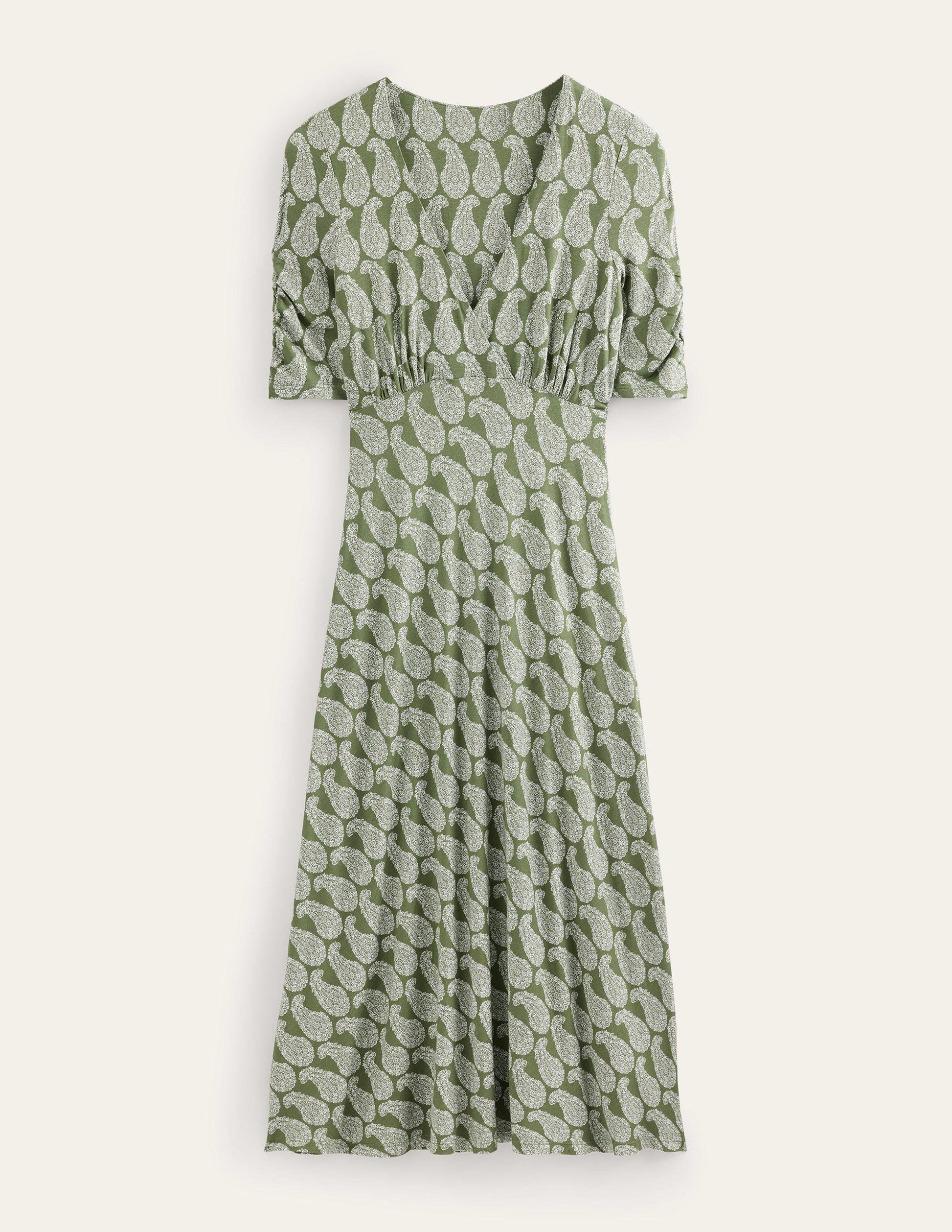 Rebecca Midi-Teekleid aus Jersey-Fichtengrün, Paisleymuster-5