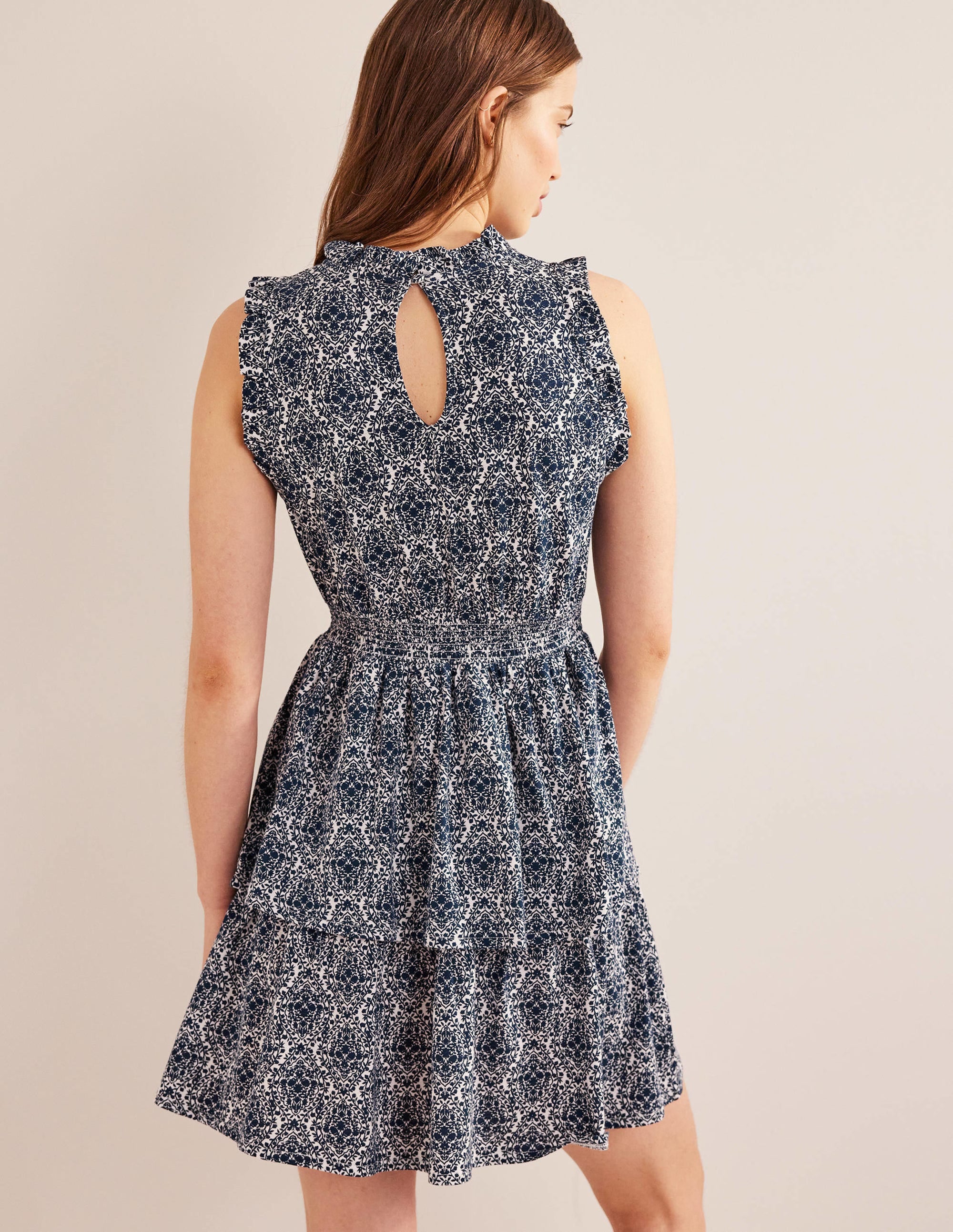 Mini-robe en jersey à volants-Bleu de Prusse, motif Vine Terrace - Image 3
