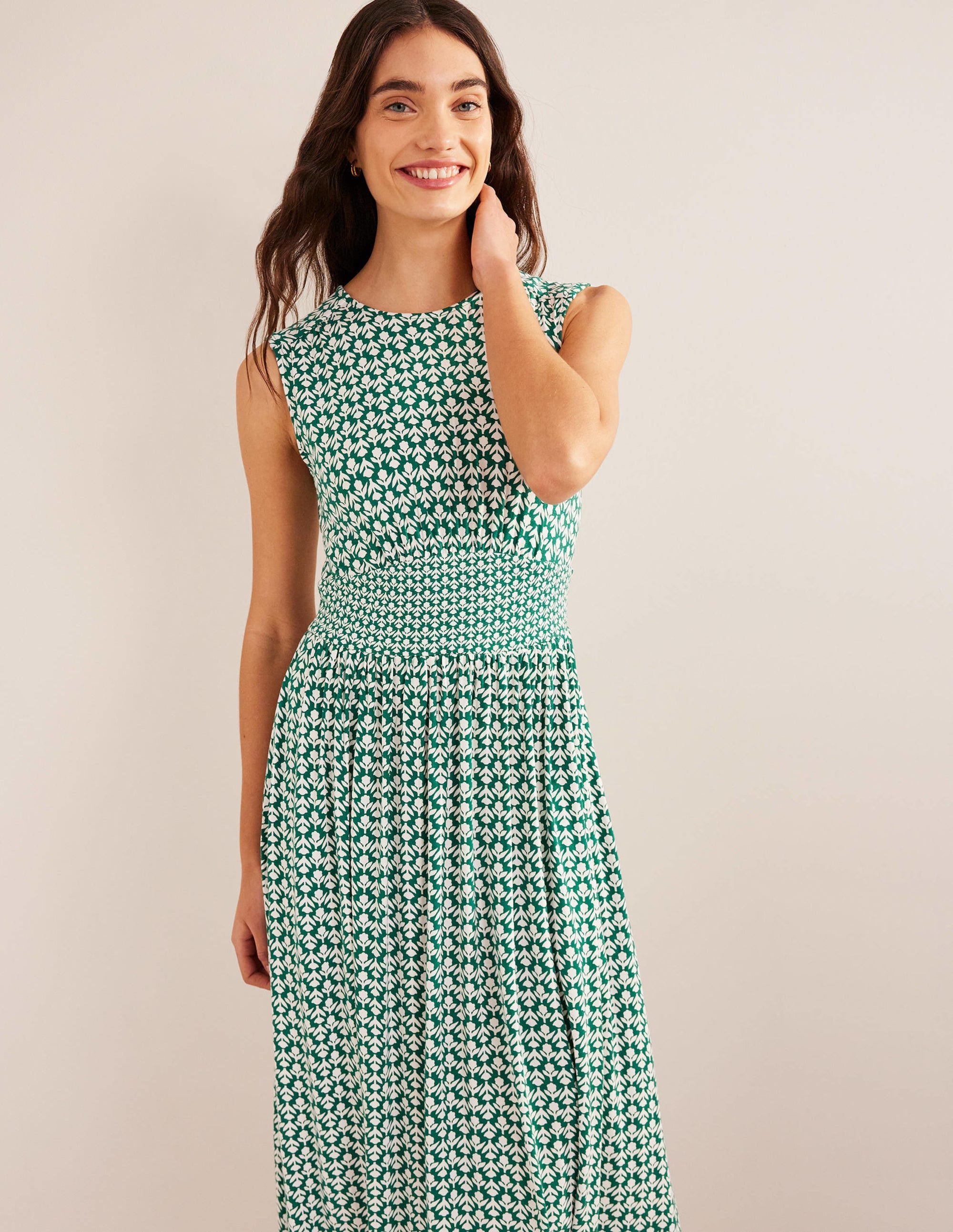 Thea Ärmelloses Midikleid-Flaschengrün, Tulpenzweig - Image 4