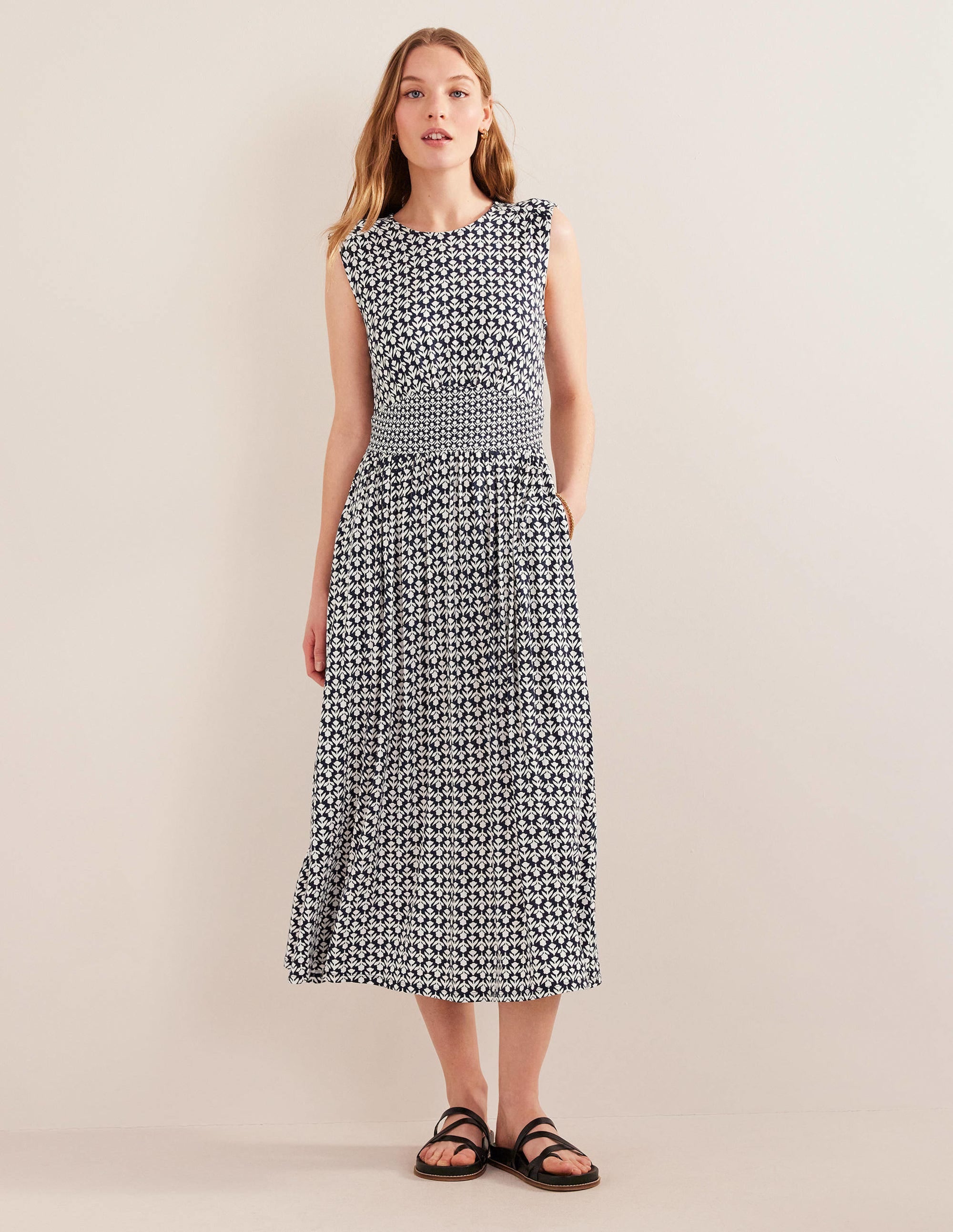 Thea Ärmelloses Midikleid-Französisches Marineblau, Tulpenzweig - Image 1