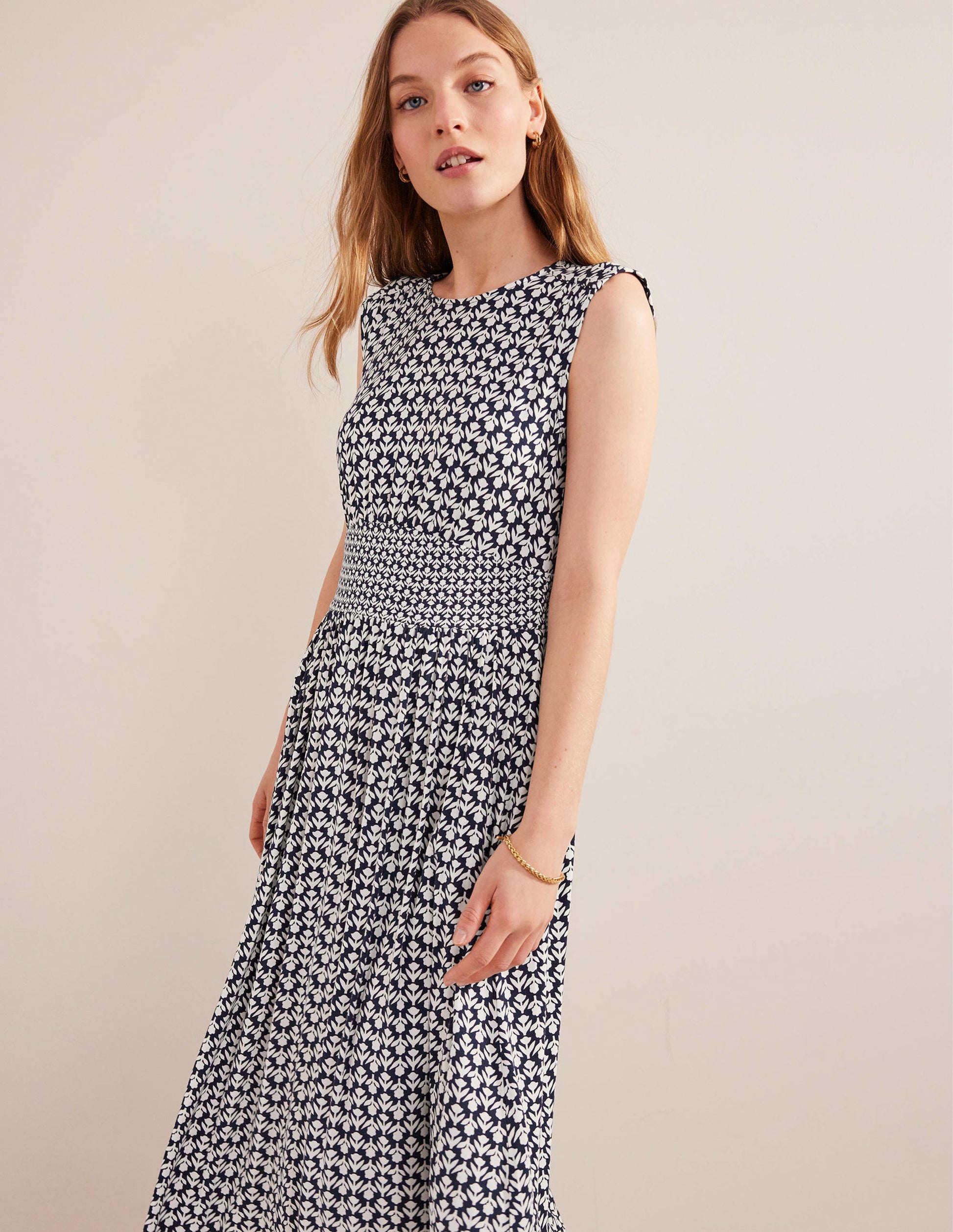 Thea Ärmelloses Midikleid-Französisches Marineblau, Tulpenzweig-4