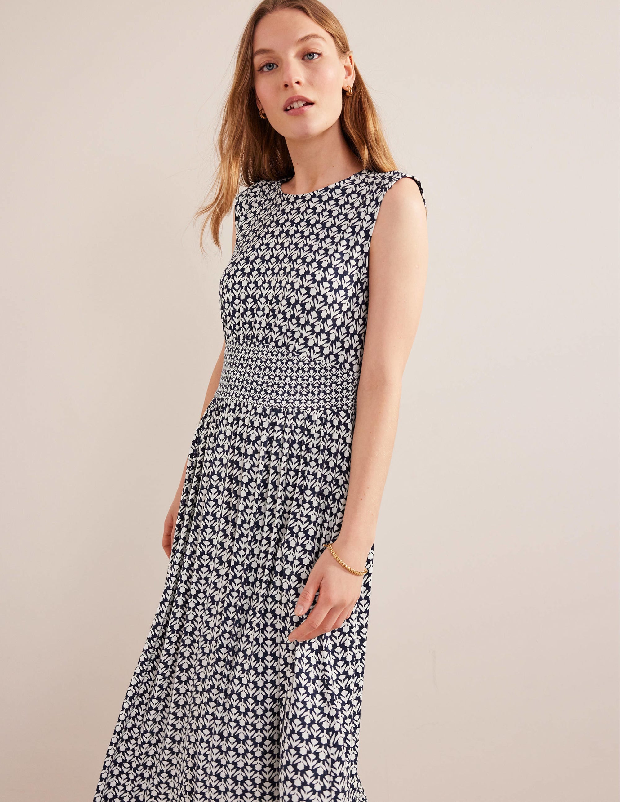 Thea Ärmelloses Midikleid-Französisches Marineblau, Tulpenzweig - Image 4