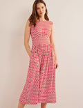 Robe midi Thea sans manches-Vermillon, motif Tulip Pop