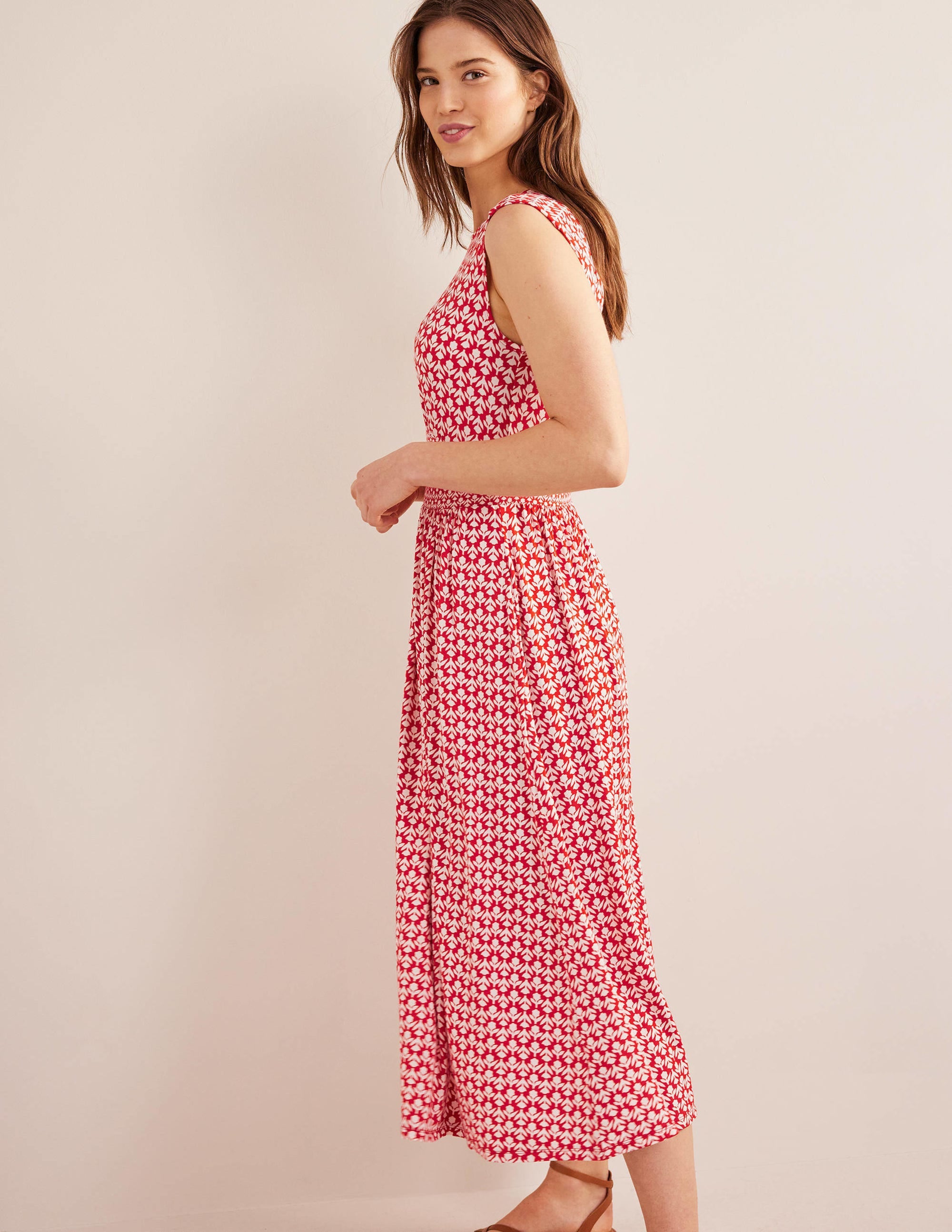 Robe midi Thea sans manches-Vermillon, motif Tulip Pop - Image 4