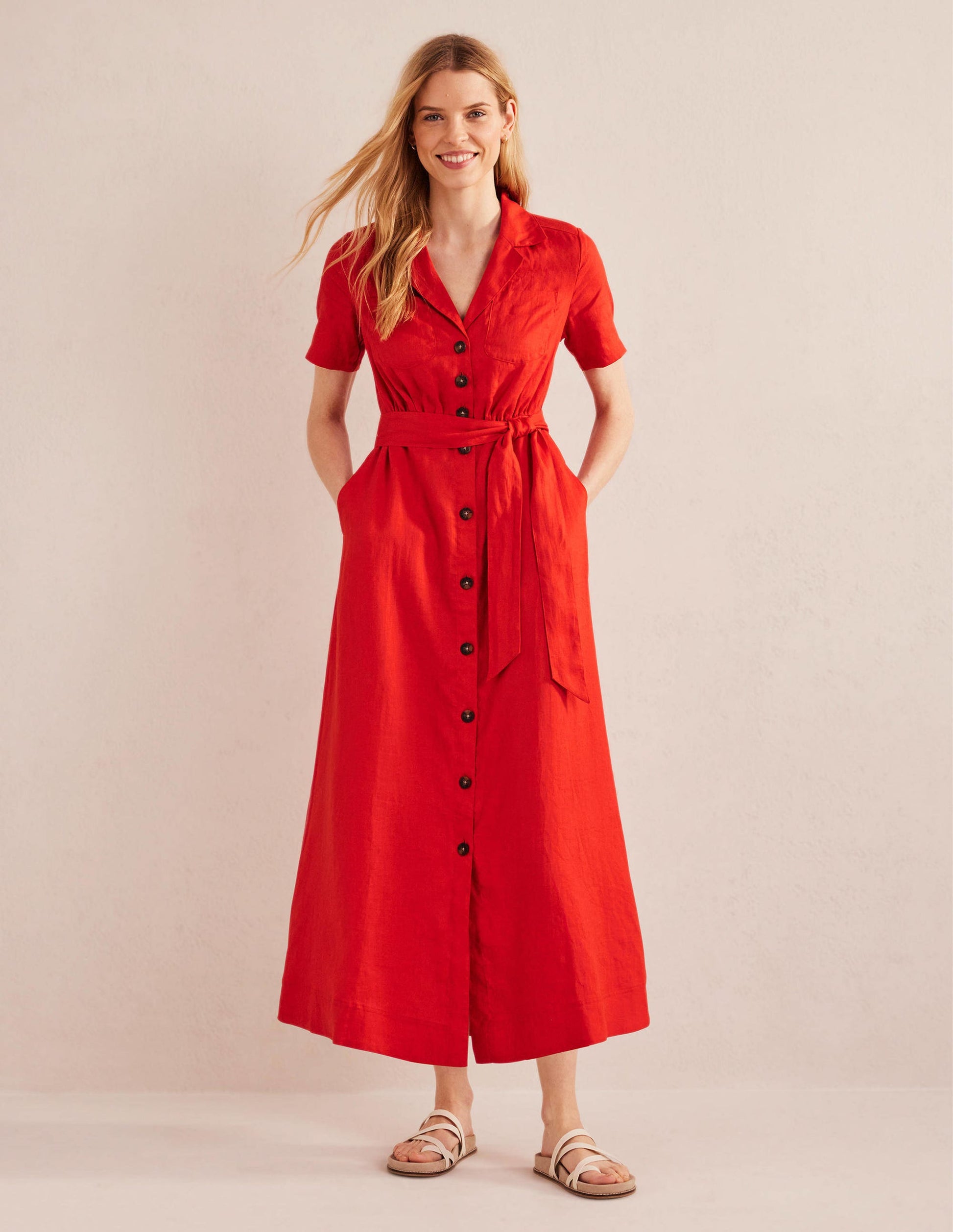 Maxi-Hemdblusenkleid mit Revers-Zinnoberrot-1