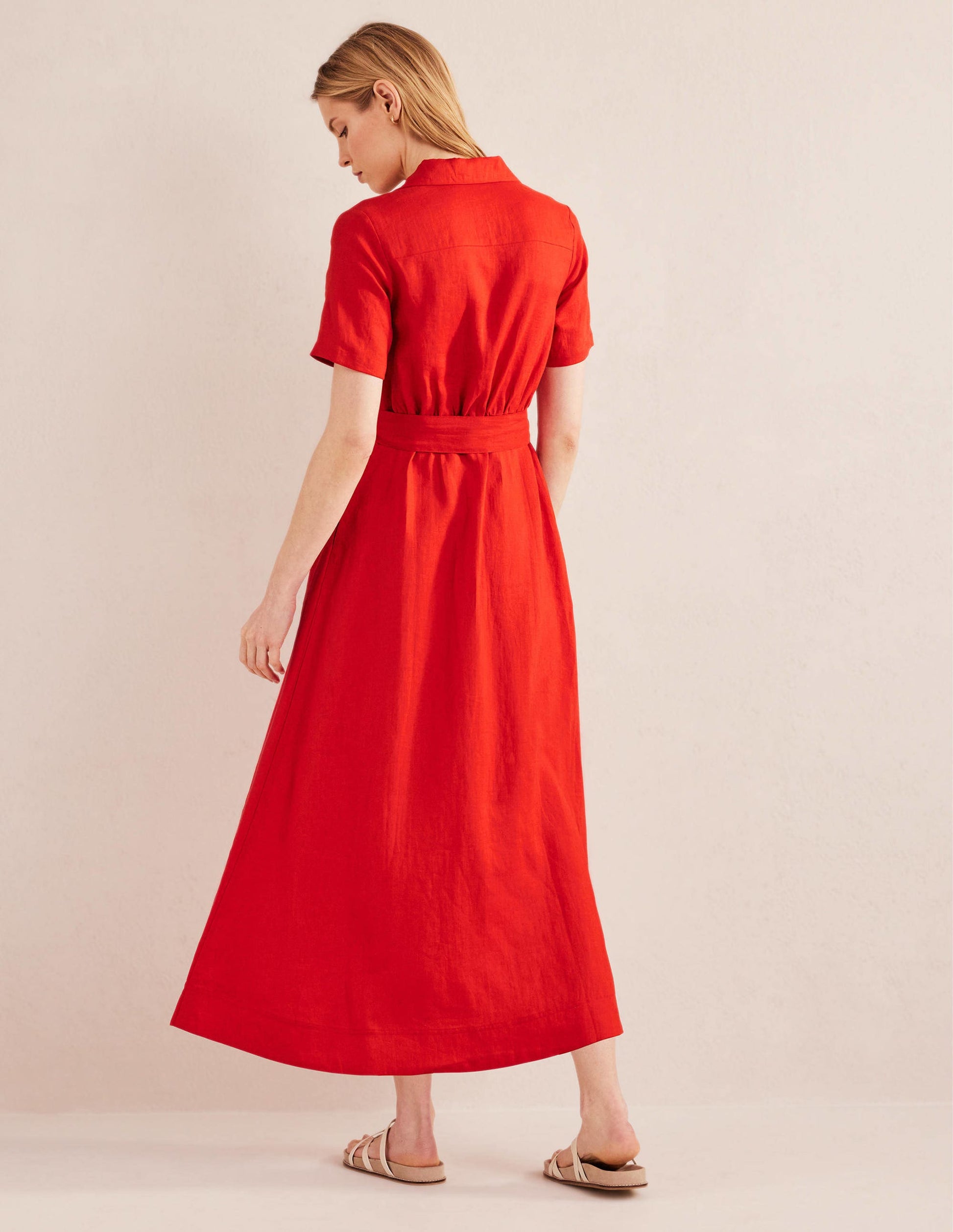 Maxi-Hemdblusenkleid mit Revers-Zinnoberrot-3
