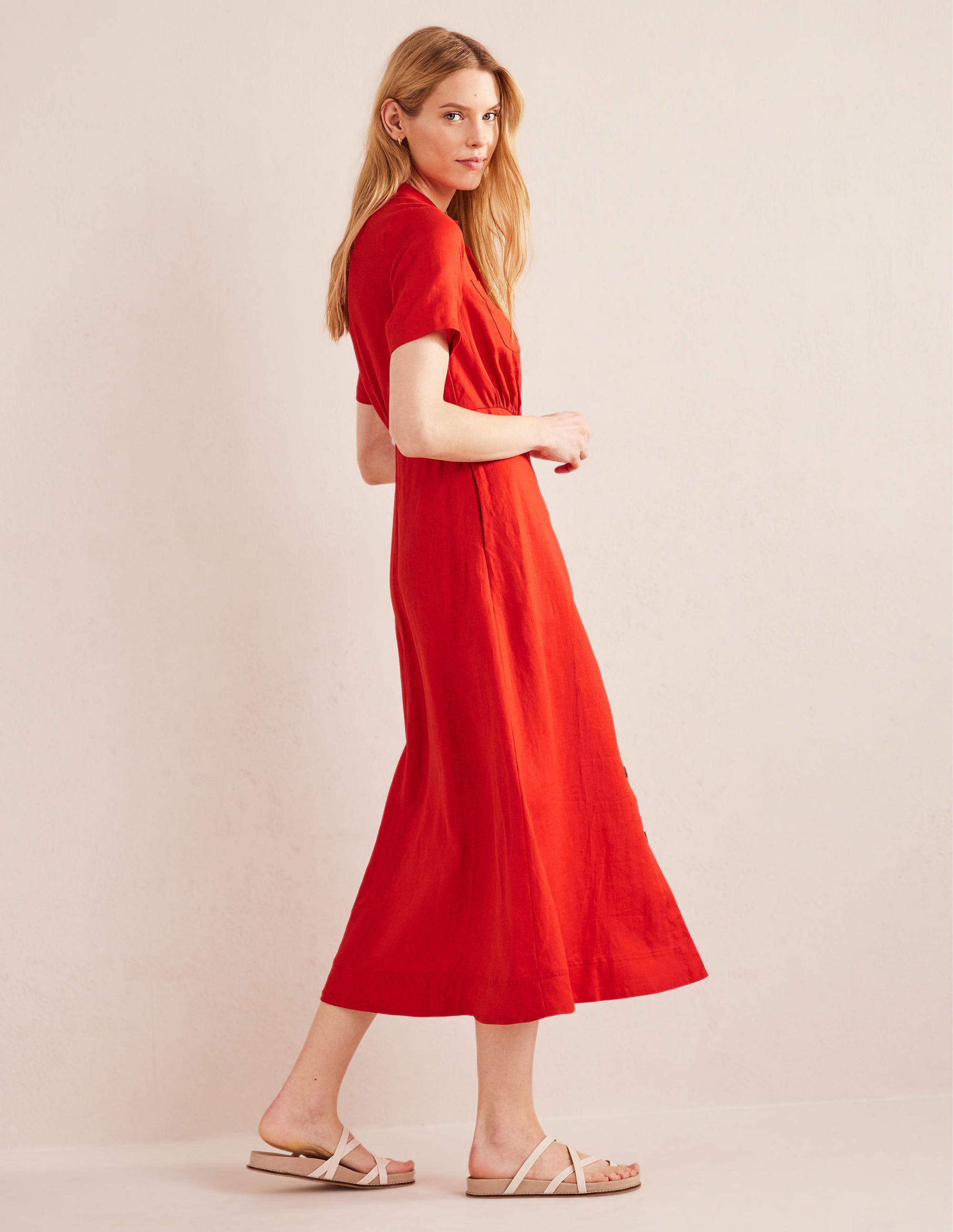 Maxi-Hemdblusenkleid mit Revers-Zinnoberrot - Image 4