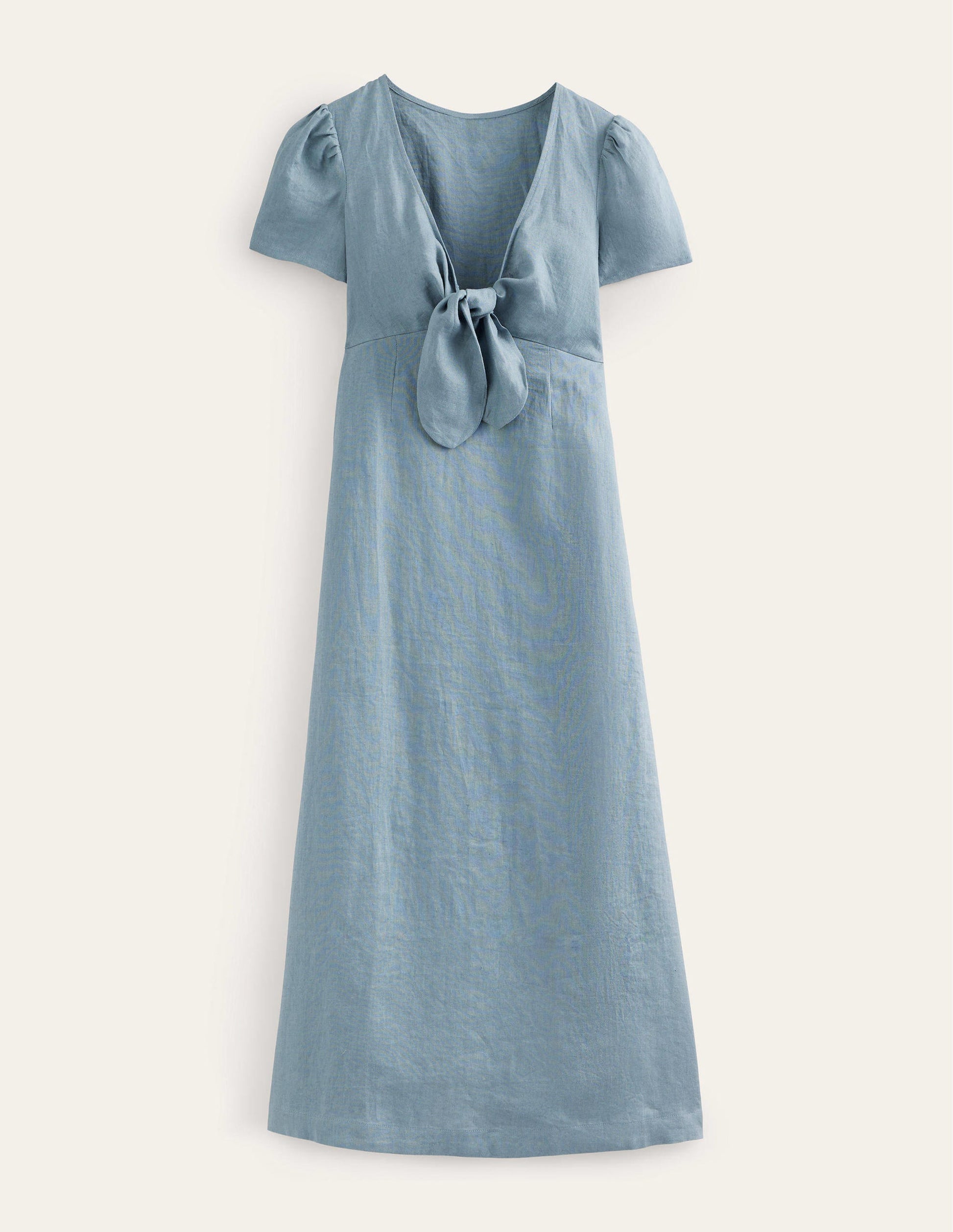 Robe midi nouée sur le devant en lin-Bleu abysse-5
