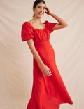 Midikleid mit gerafftem Oberteil-Zinnoberrot