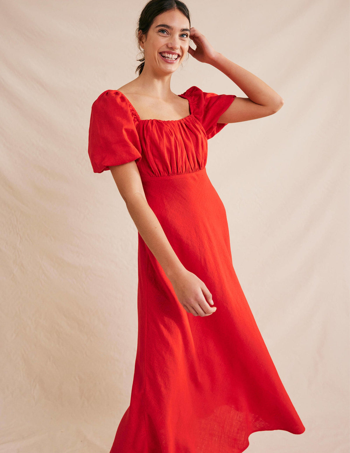 Midikleid mit gerafftem Oberteil-Zinnoberrot-1