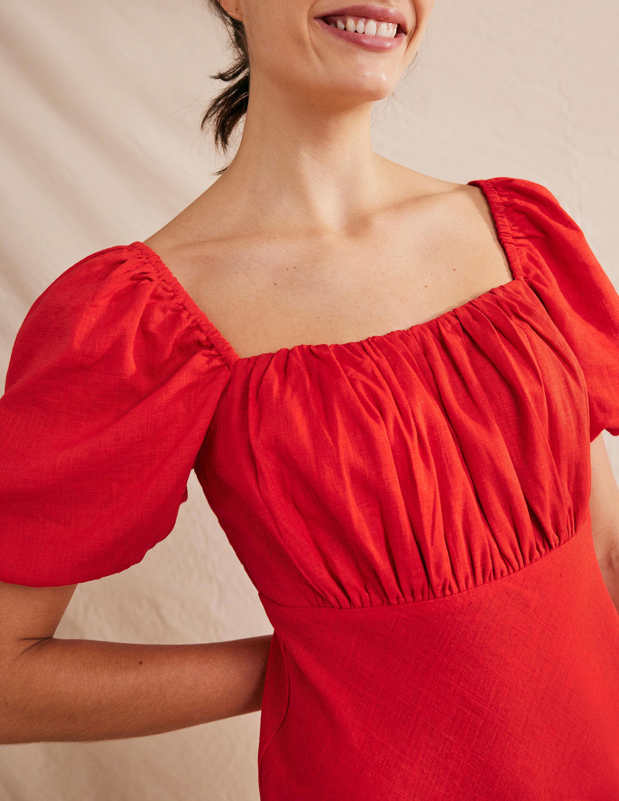 Midikleid mit gerafftem Oberteil-Zinnoberrot - Image 2